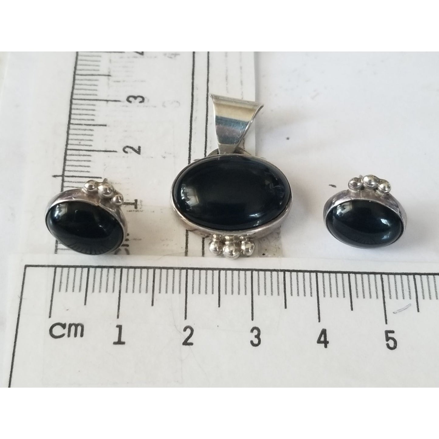 Pendant Earrings Set Triangle  Onyx Earrings 1 cm x 1 cm Pendant 3 cm x 2 cm