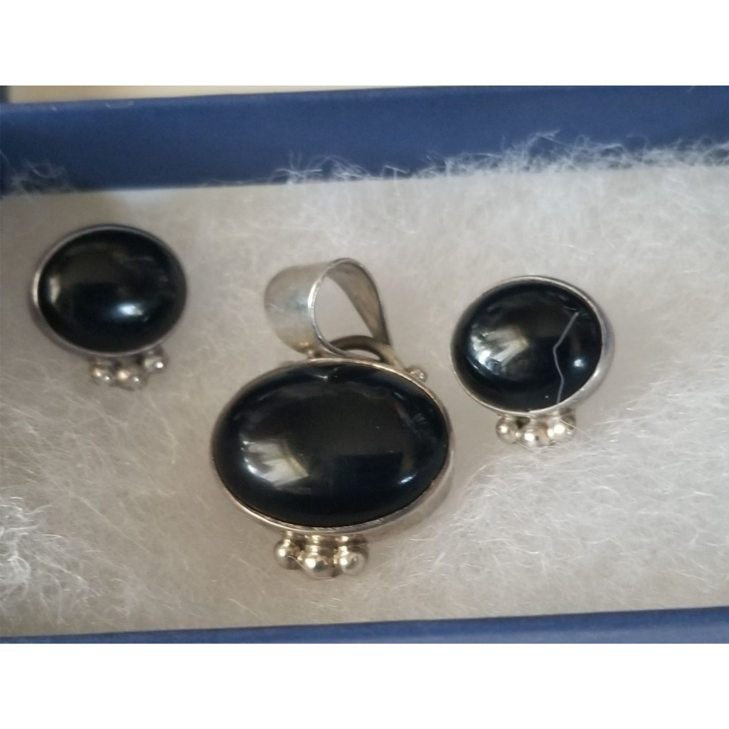 Pendant Earrings Set Triangle  Onyx Earrings 1 cm x 1 cm Pendant 3 cm x 2 cm