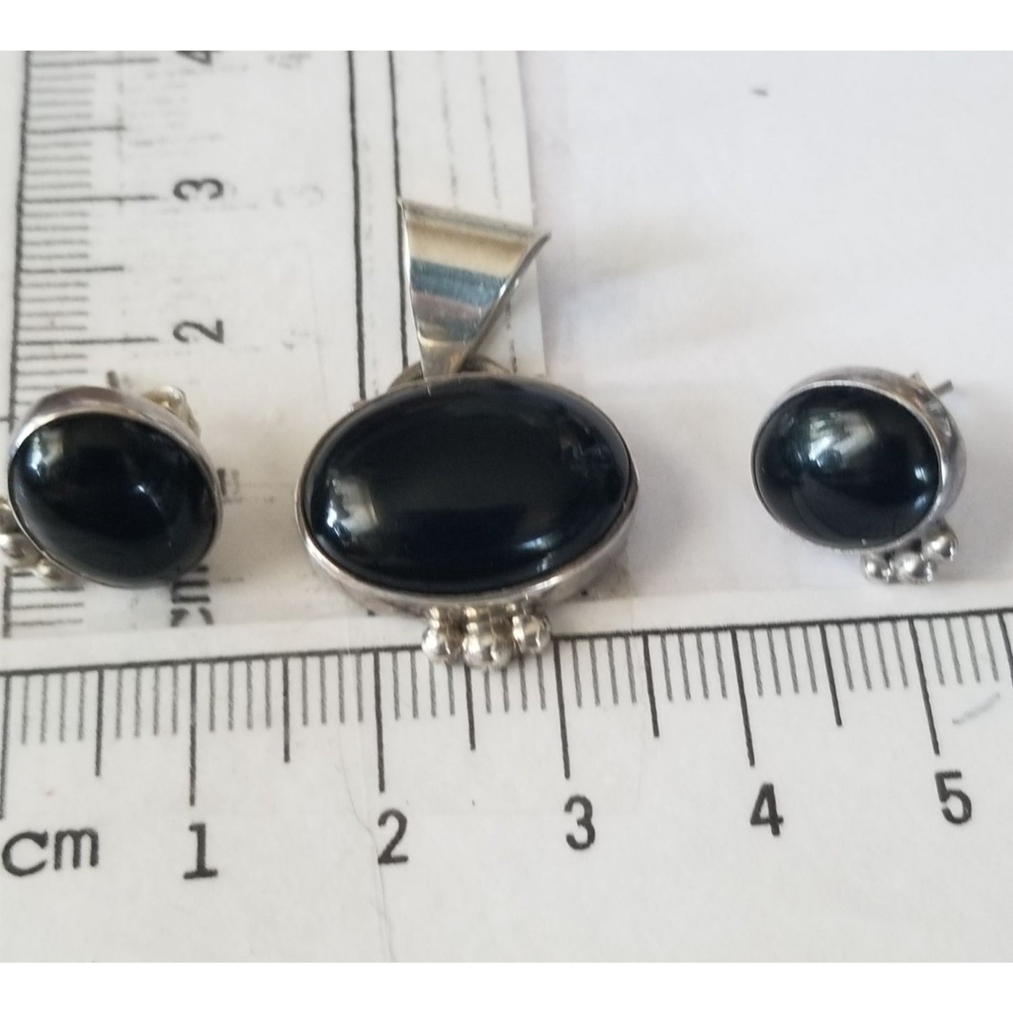 Pendant Earrings Set Triangle  Onyx Earrings 1 cm x 1 cm Pendant 3 cm x 2 cm