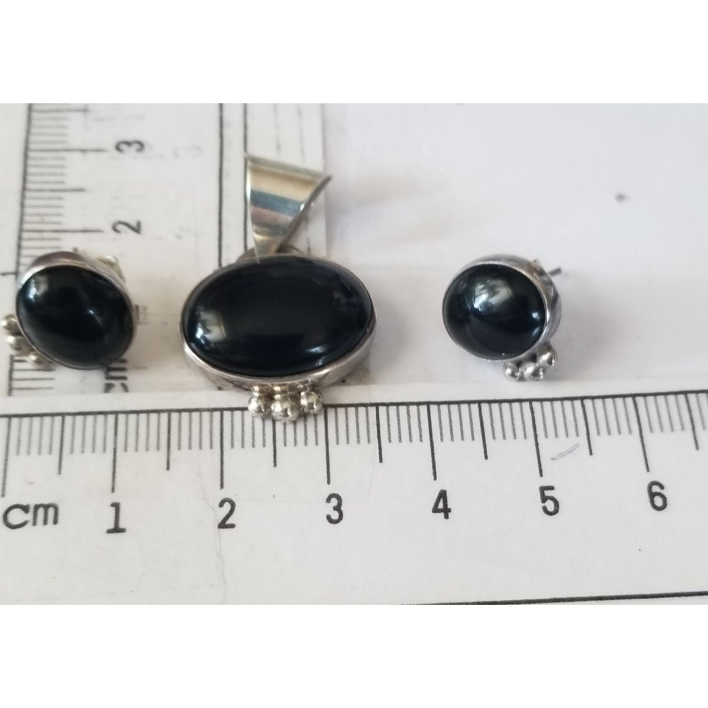 Pendant Earrings Set Triangle  Onyx Earrings 1 cm x 1 cm Pendant 3 cm x 2 cm