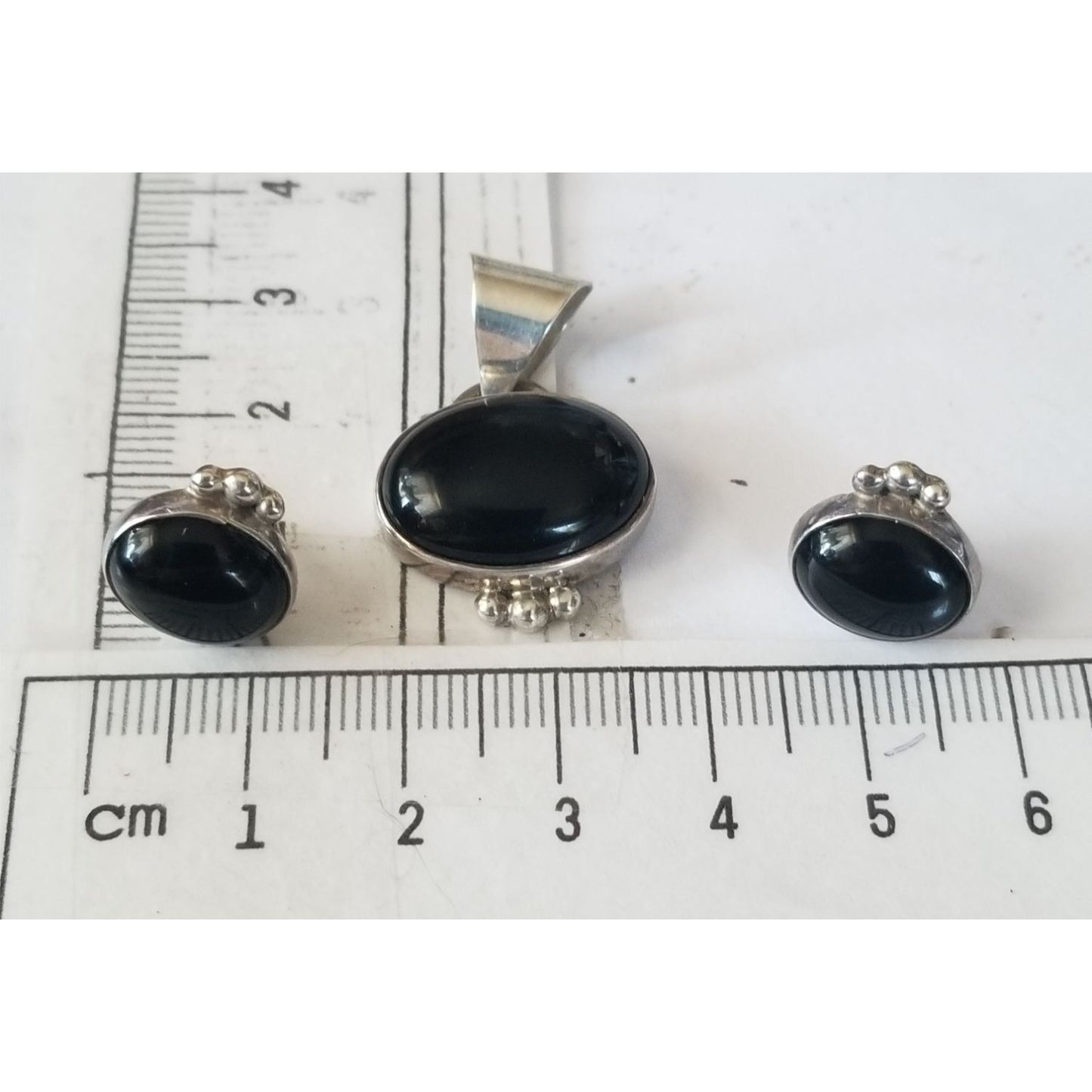 Pendant Earrings Set Triangle  Onyx Earrings 1 cm x 1 cm Pendant 3 cm x 2 cm