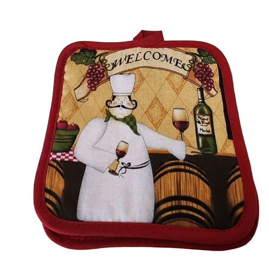 Kitchen Towel 5 Piece Set Welcome Chef   2 Towels  2 Pot Holders, 1 Oven Mitt 100% Cotton
