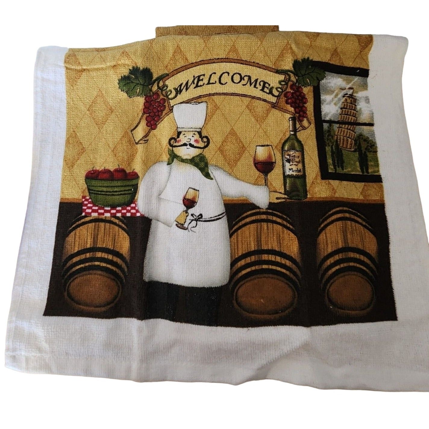 Kitchen Towel 5 Piece Set Welcome Chef   2 Towels  2 Pot Holders, 1 Oven Mitt 100% Cotton