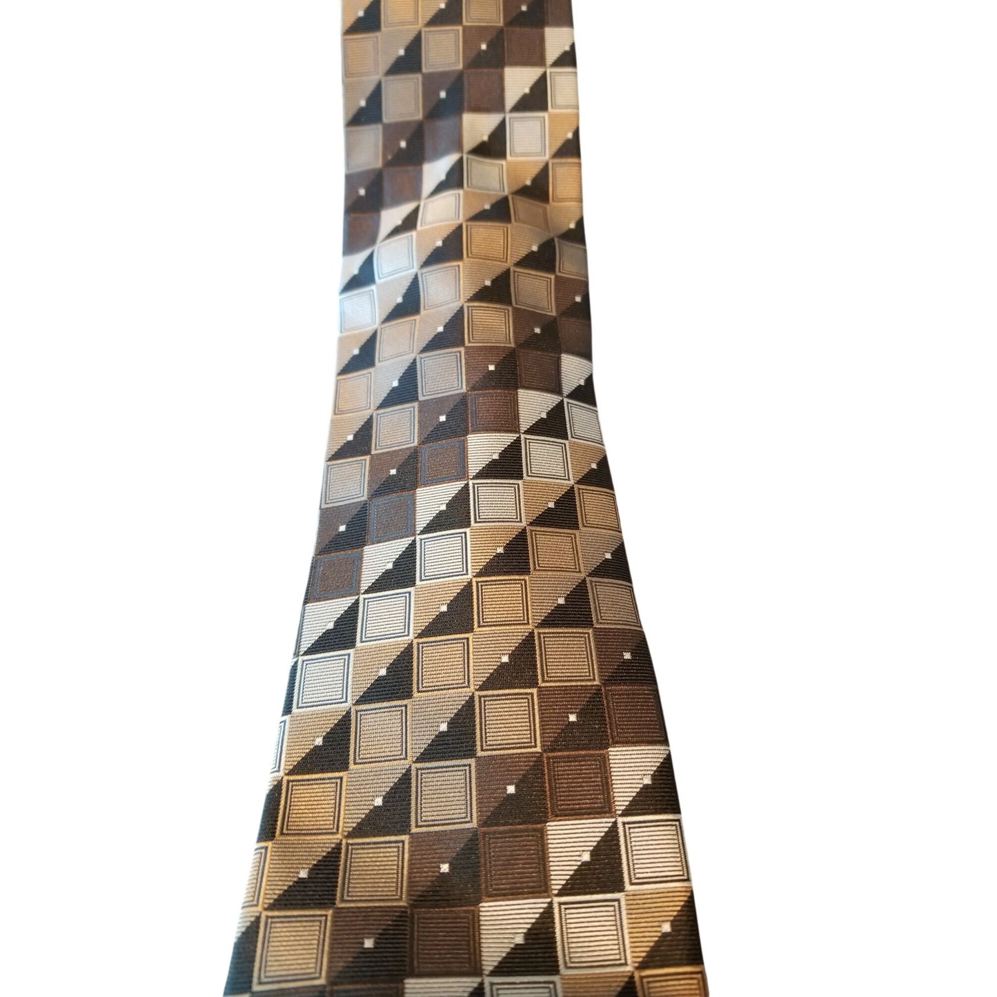 Tie Ivy Crew  # 115 Brown Silver Black Squares  3" x 60" Polyester