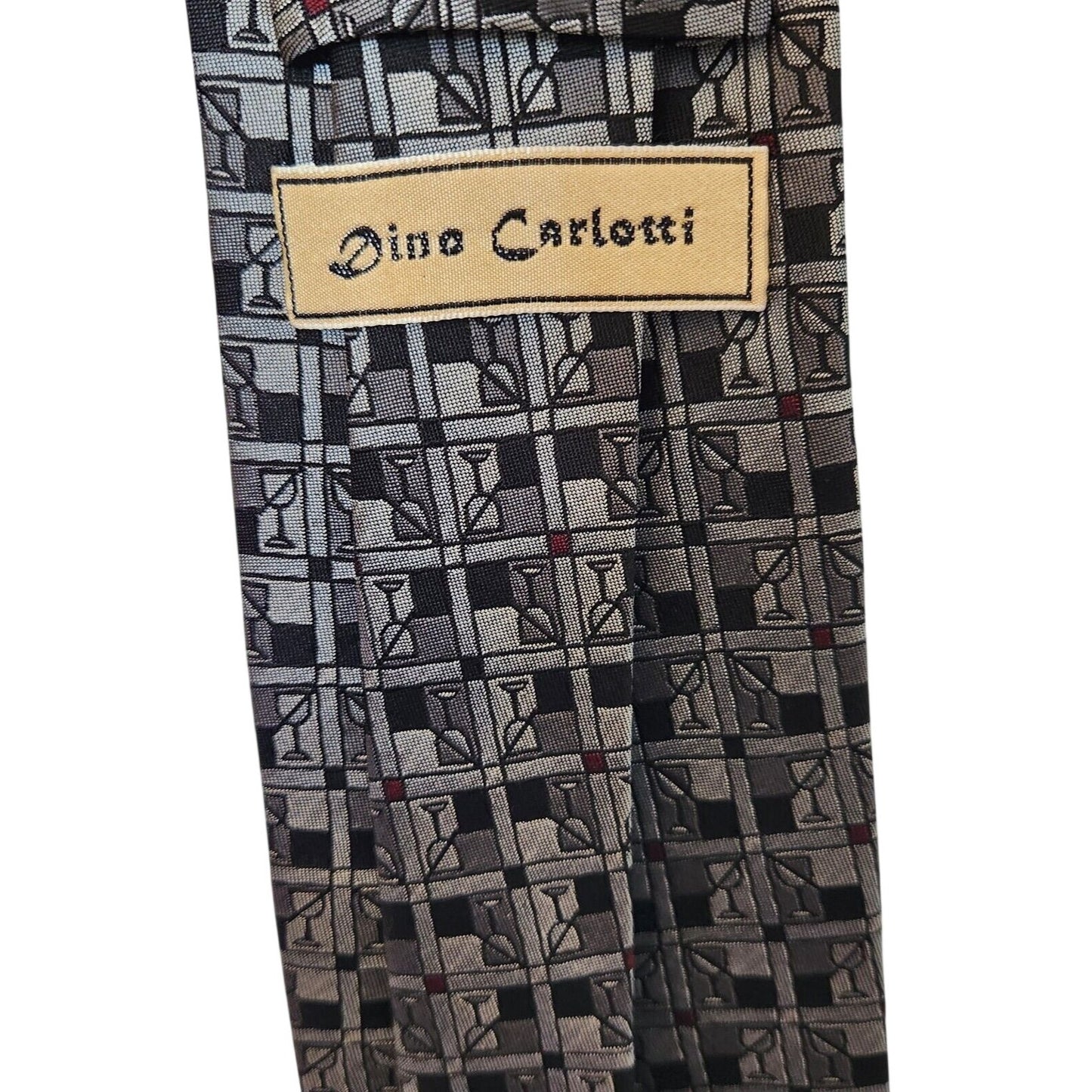 Tie Silk Brand Dino Carlotti Silver Stacked Wine Glasses 56" x 4"  100% Silk