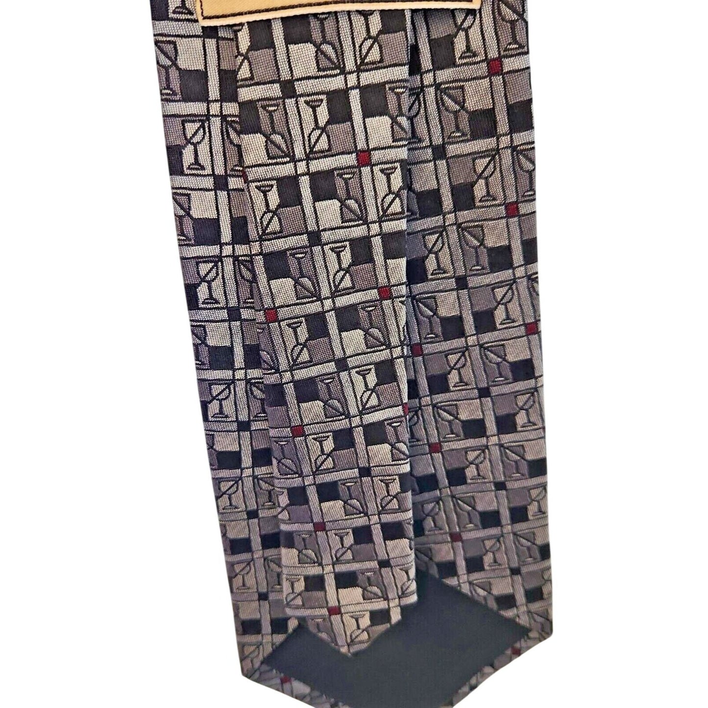 Tie Silk Brand Dino Carlotti Silver Stacked Wine Glasses 56" x 4"  100% Silk