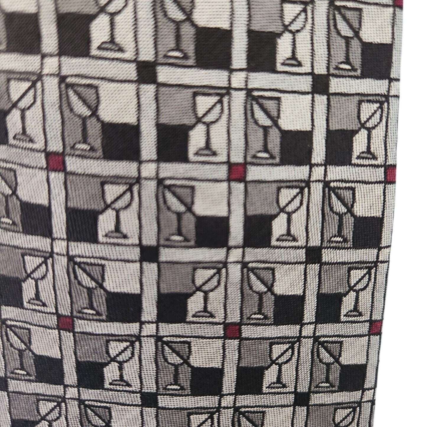 Tie Silk Brand Dino Carlotti Silver Stacked Wine Glasses 56" x 4"  100% Silk