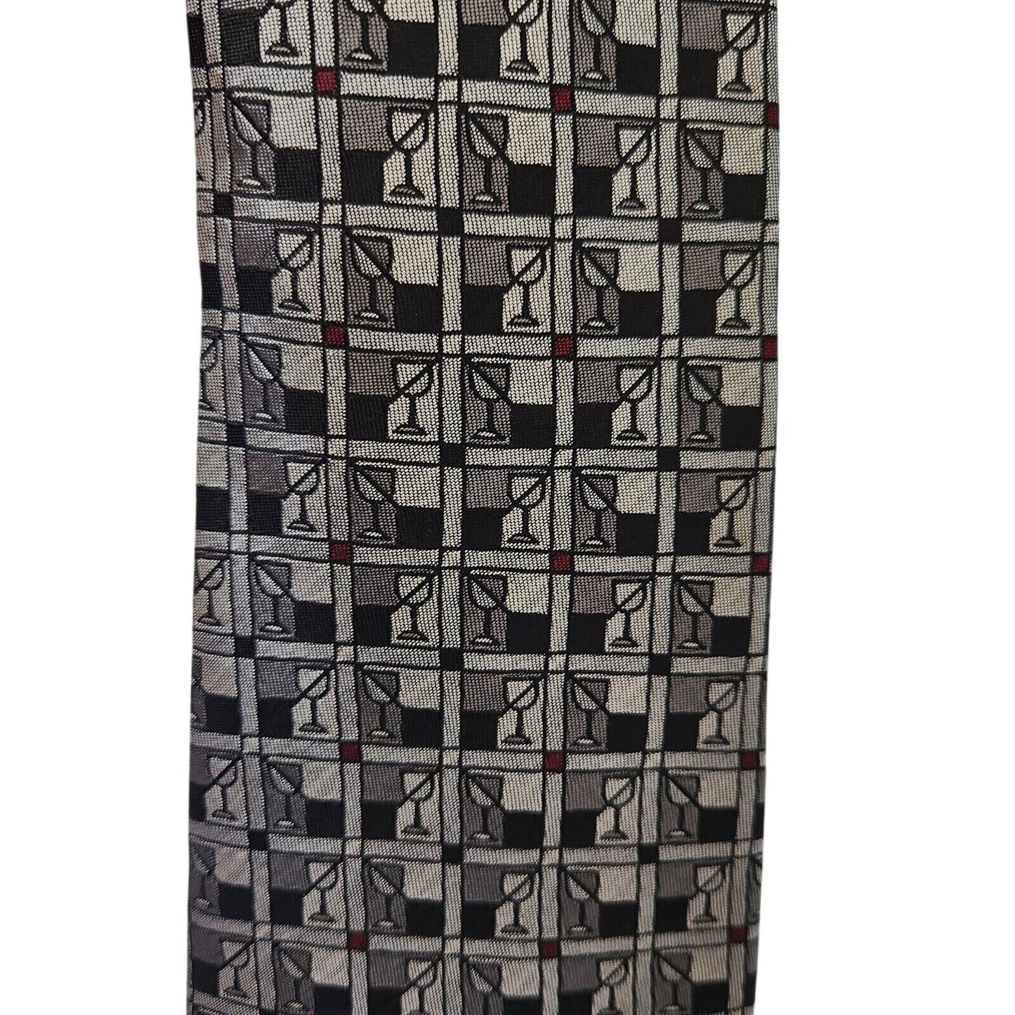 Tie Silk Brand Dino Carlotti Silver Stacked Wine Glasses 56" x 4"  100% Silk