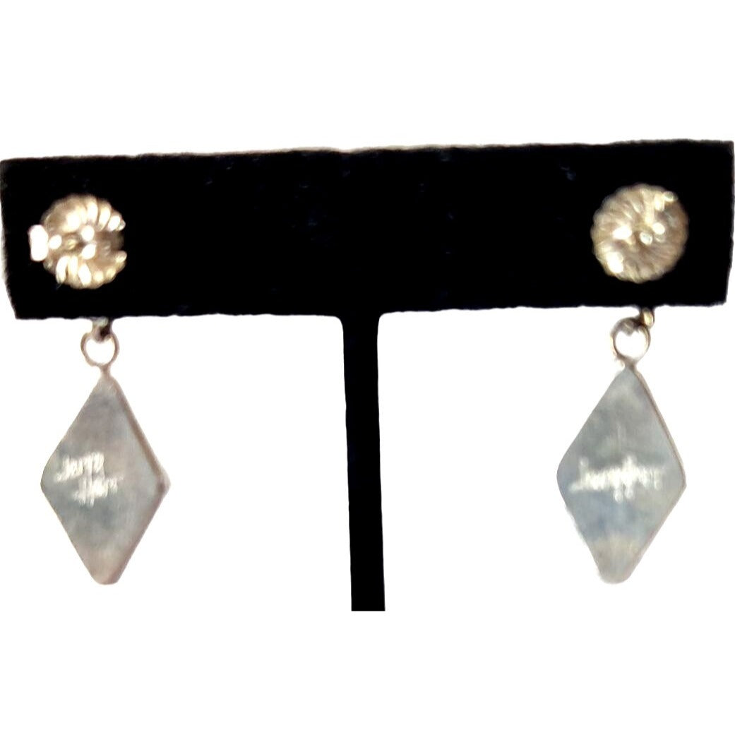 Earrings Peanut Wood & Jasper 925 Silver Post  9 Gr 40mm x 15mm Jerry Harr 2 Stones