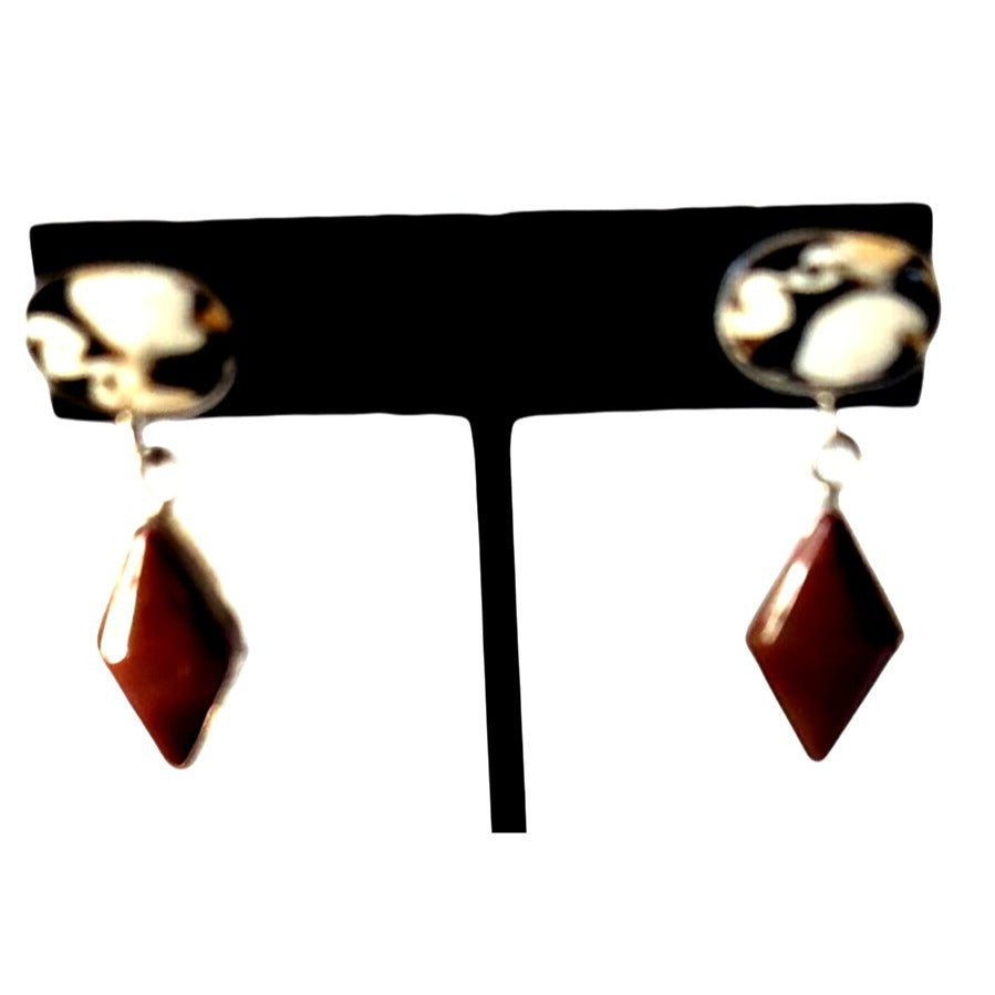 Earrings Peanut Wood & Jasper 925 Silver Post  9 Gr 40mm x 15mm Jerry Harr 2 Stones