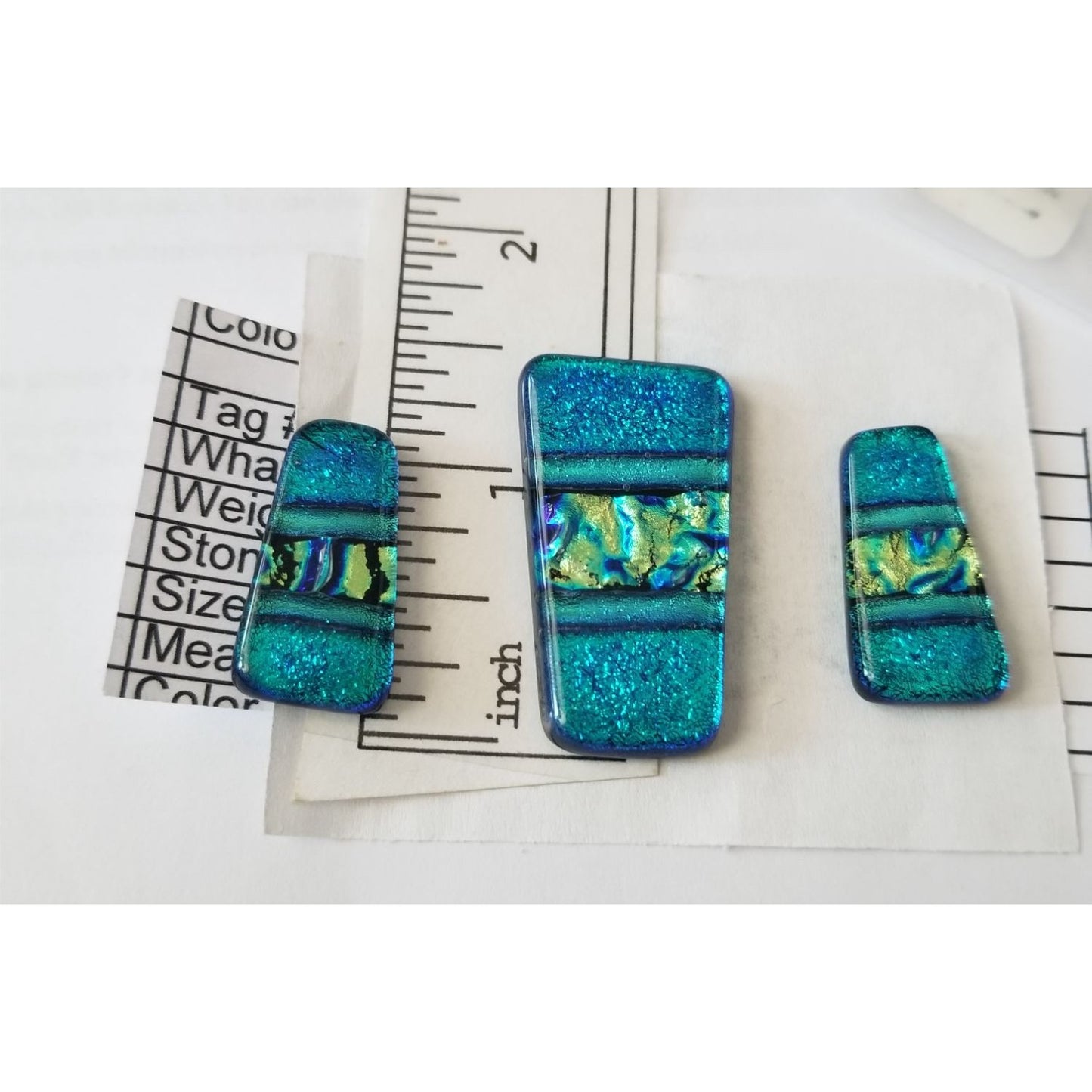 Gemstone Loose Set of 3  Dichroic glass  60 ct  12 gr 1" x 0.5"  1 1/2 x 0.75"  # 10