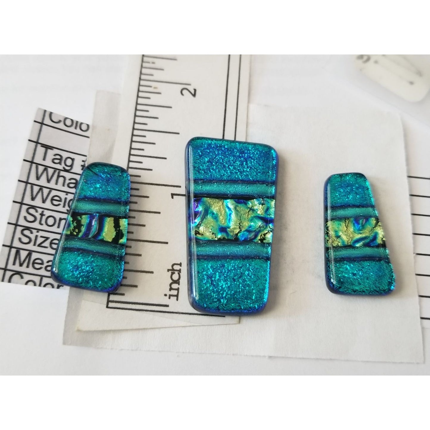 Gemstone Loose Set of 3  Dichroic glass  60 ct  12 gr 1" x 0.5"  1 1/2 x 0.75"  # 10