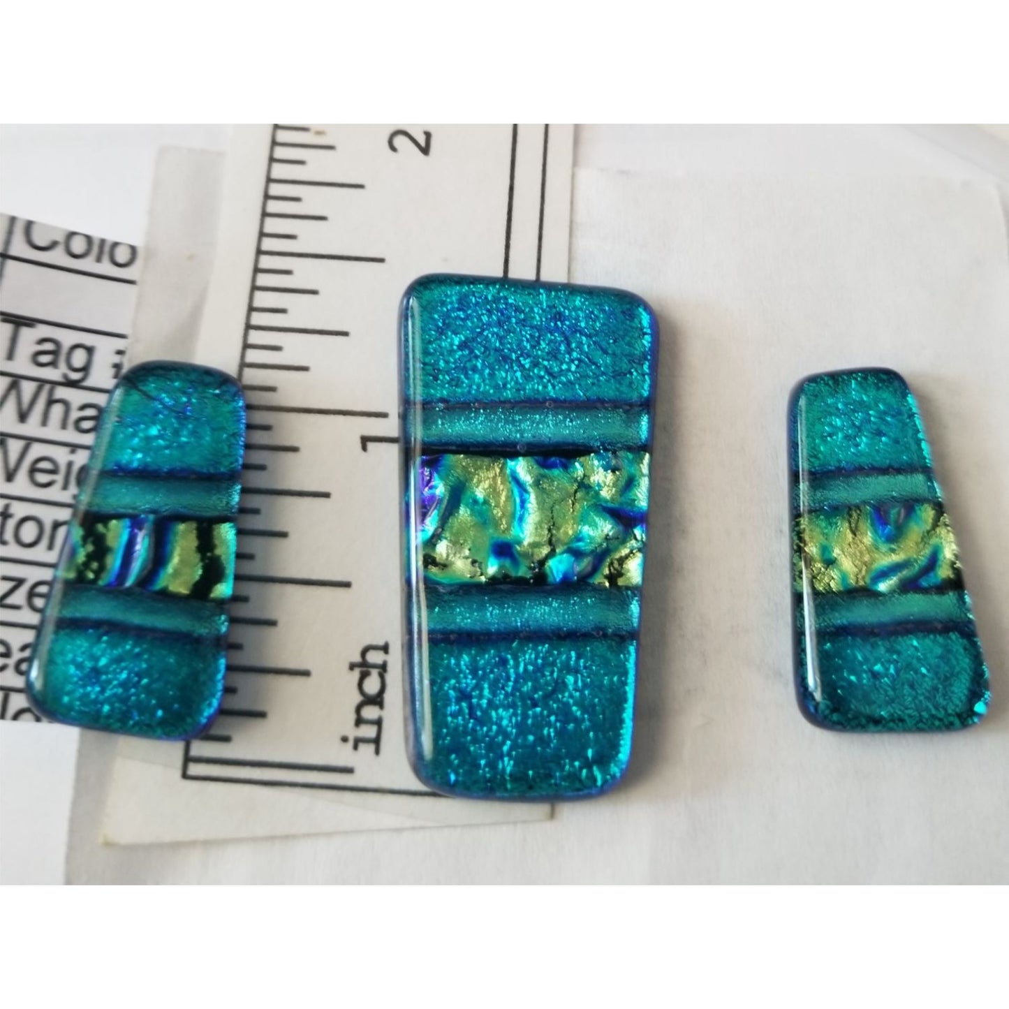 Gemstone Loose Set of 3  Dichroic glass  60 ct  12 gr 1" x 0.5"  1 1/2 x 0.75"  # 10