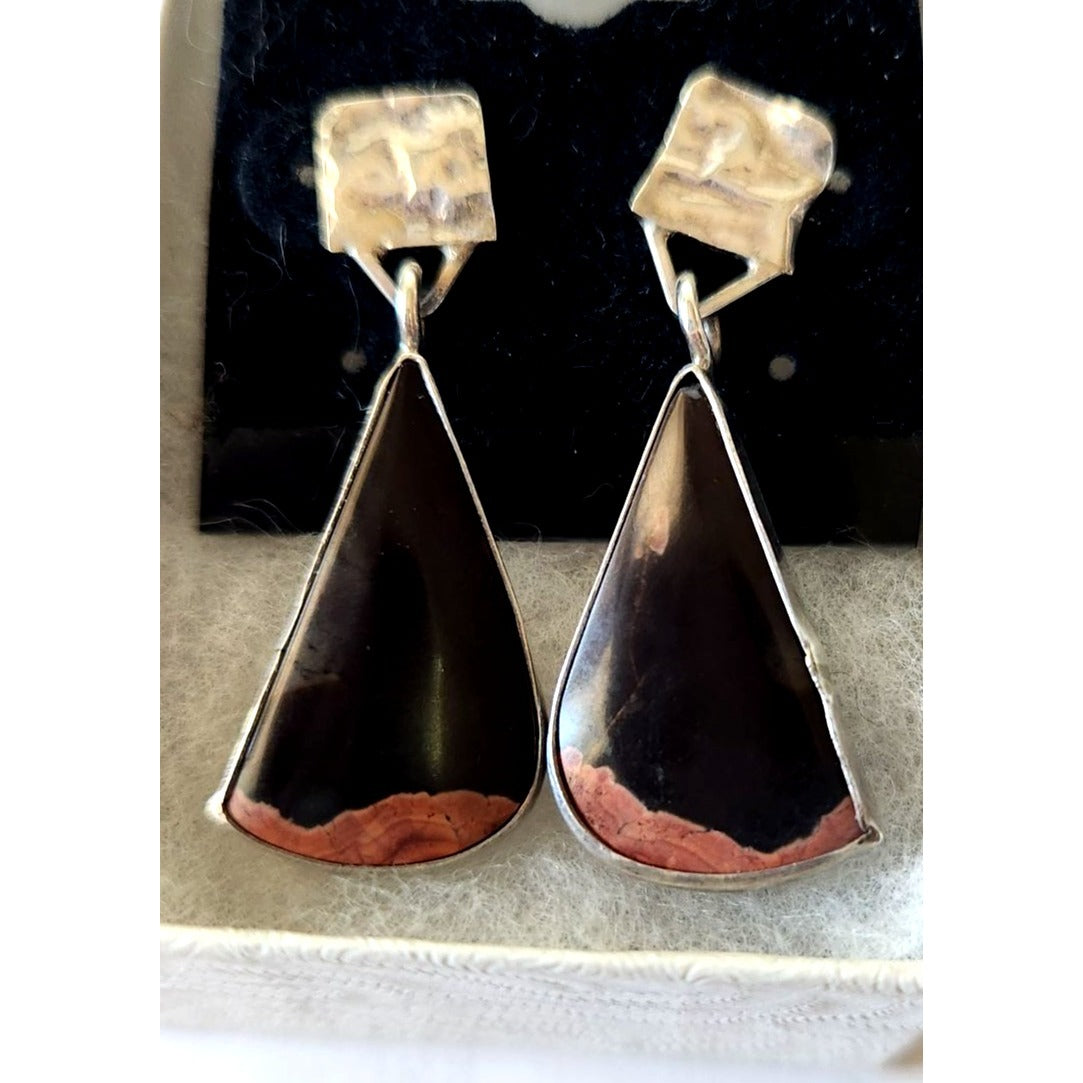 Earrings Palmwood Post Silver Drop 8.1 gr Jerry & Fran Harr Handmade