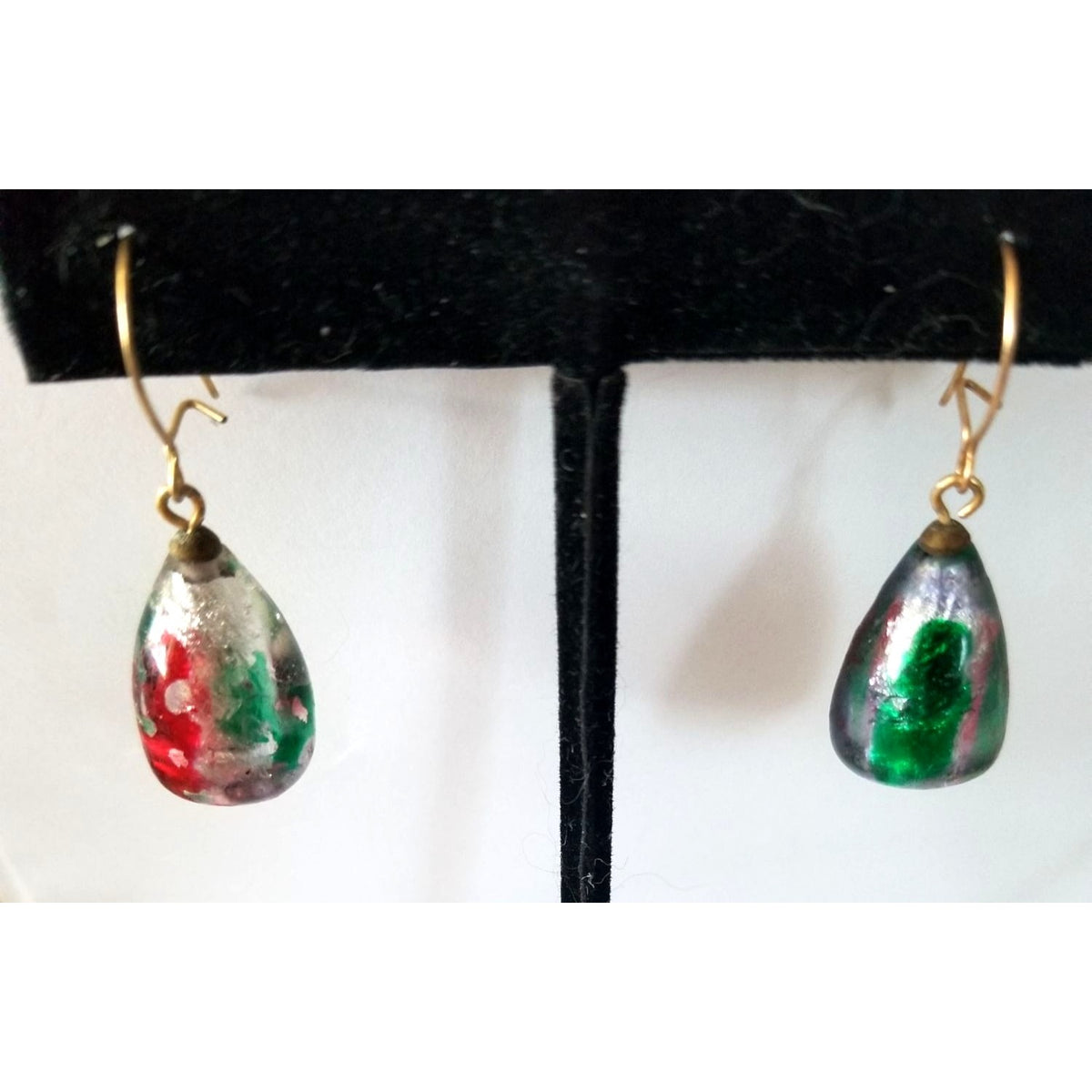 Earrings Blown Glass  8 Gr  40 ct  2 cm  x 1 cm Red Green