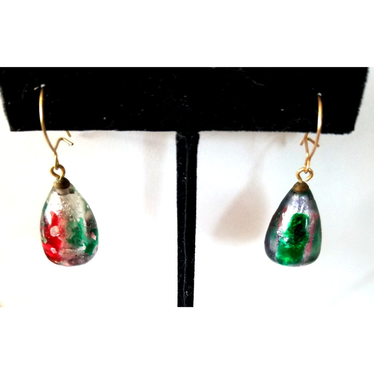 Earrings Blown Glass  8 Gr  40 ct  2 cm  x 1 cm Red Green
