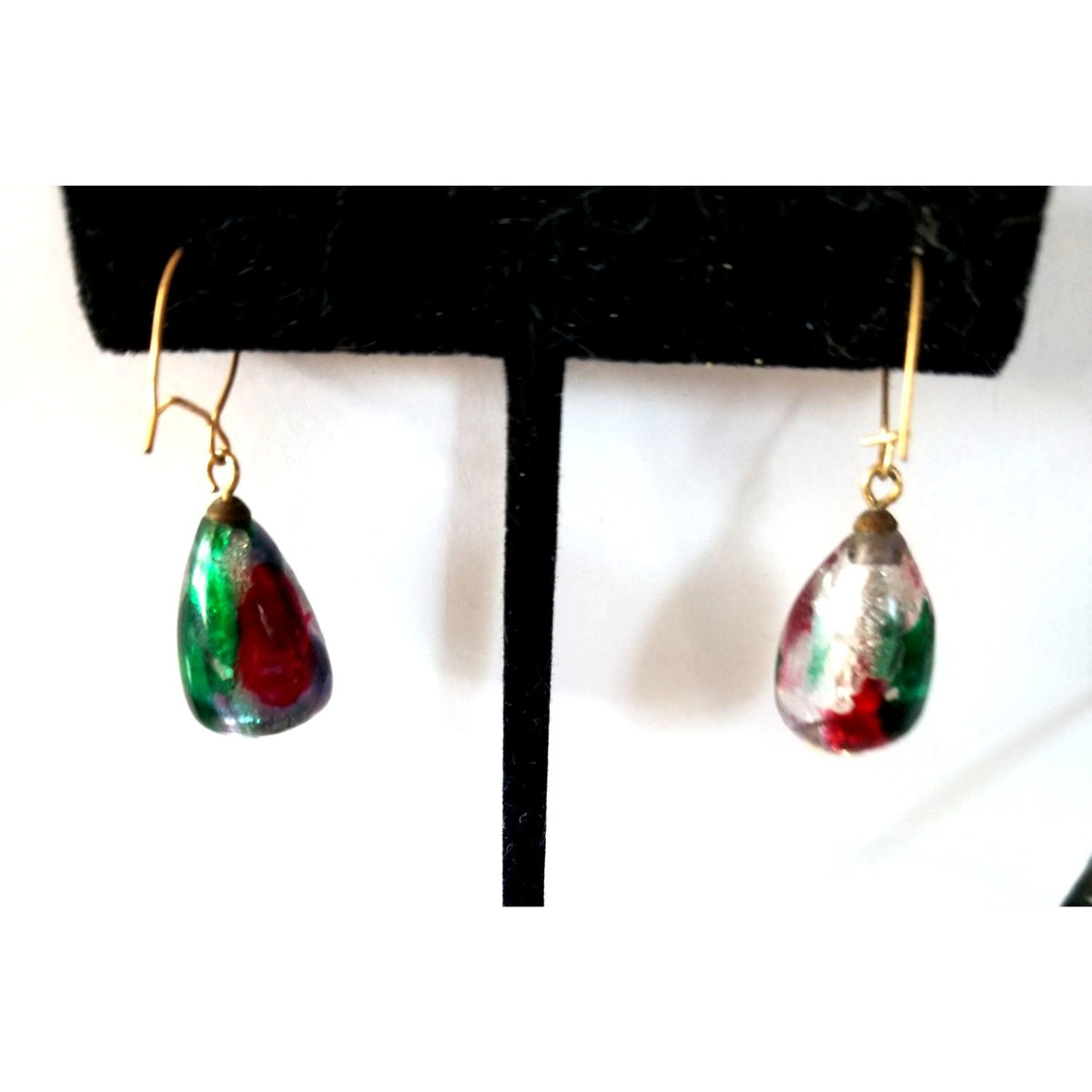 Earrings Blown Glass  8 Gr  40 ct  2 cm  x 1 cm Red Green