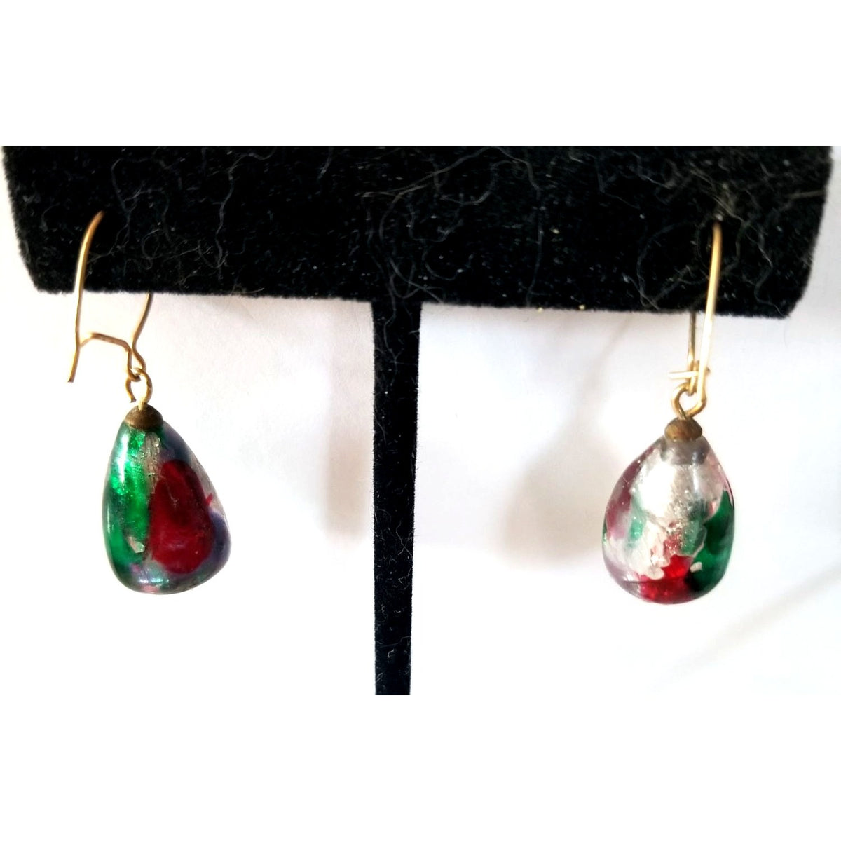 Earrings Blown Glass  8 Gr  40 ct  2 cm  x 1 cm Red Green