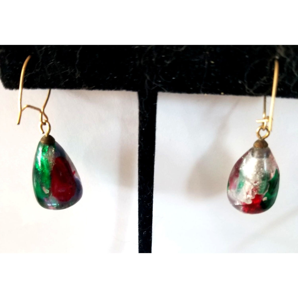 Earrings Blown Glass  8 Gr  40 ct  2 cm  x 1 cm Red Green