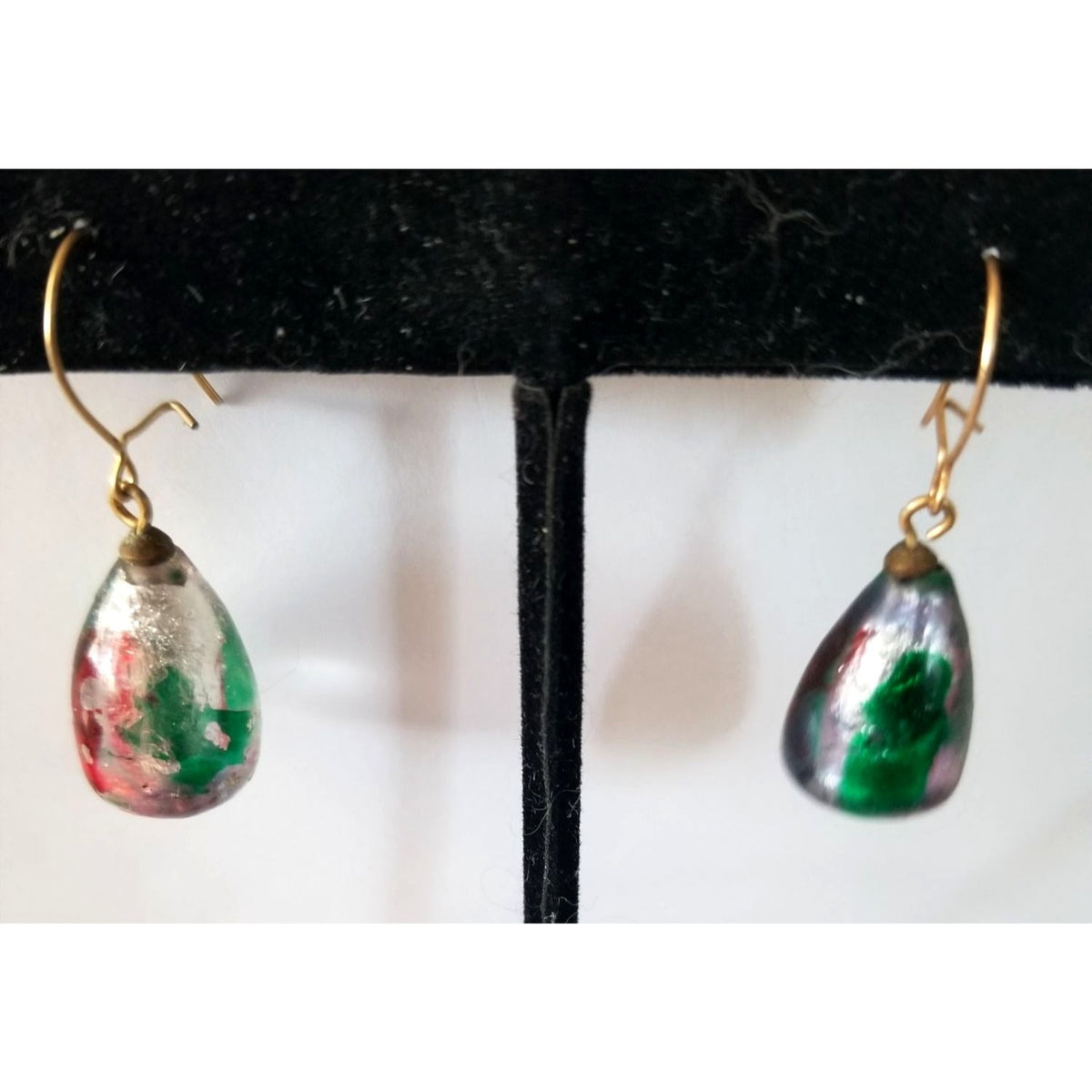Earrings Blown Glass  8 Gr  40 ct  2 cm  x 1 cm Red Green