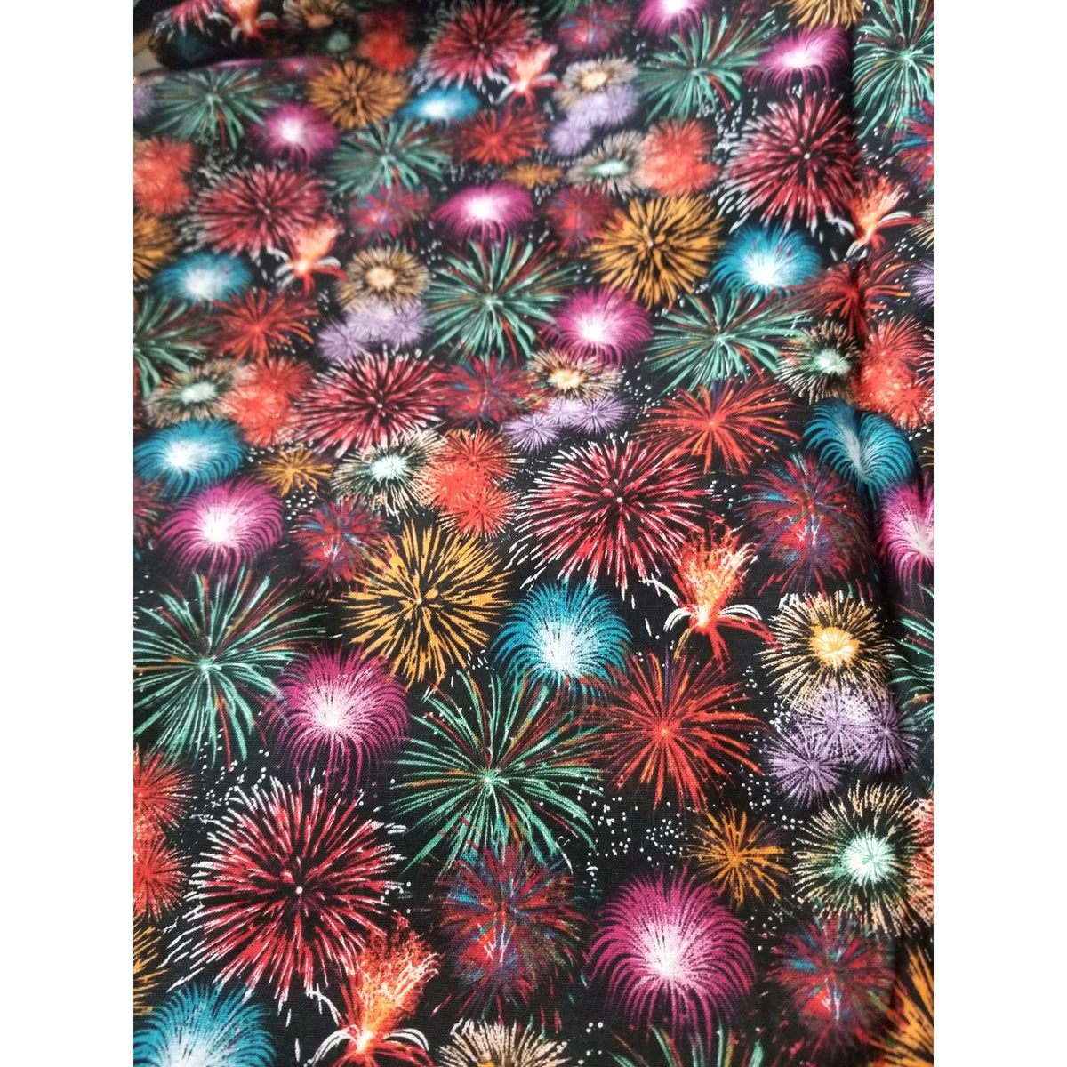 Material Black Fabric JoAnn Fireworks Red  Green Blue Silver  Orange  44" x 38"  Cotton  1 Yrd Craft Clothing  Joann