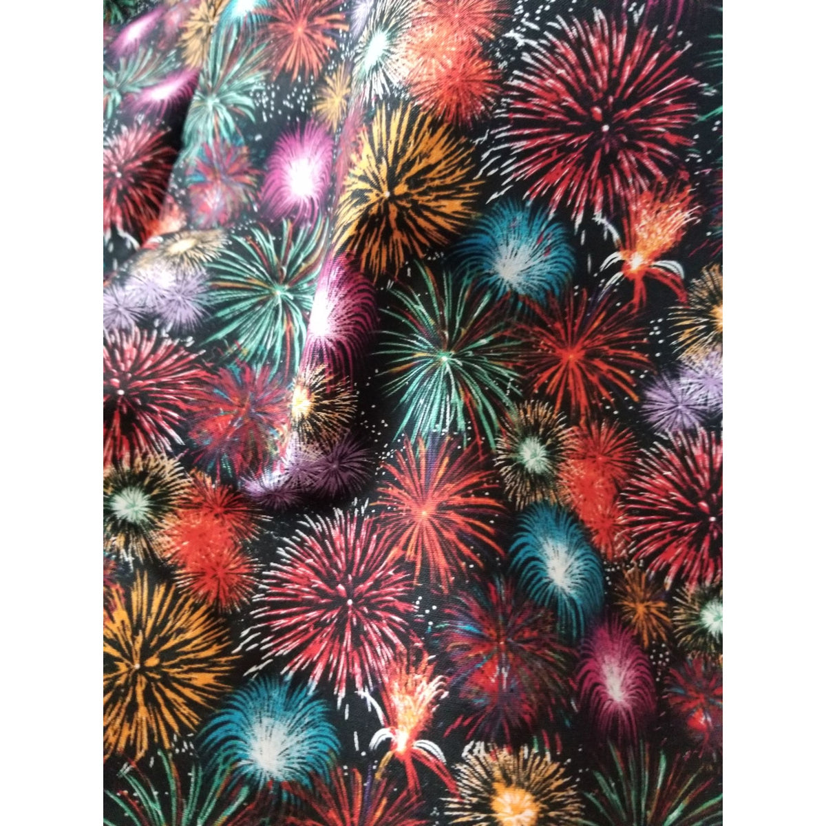 Material Black Fabric JoAnn Fireworks Red  Green Blue Silver  Orange  44" x 38"  Cotton  1 Yrd Craft Clothing  Joann