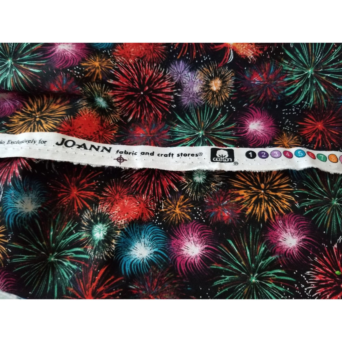 Material Black Fabric JoAnn Fireworks Red  Green Blue Silver  Orange  44" x 38"  Cotton  1 Yrd Craft Clothing  Joann