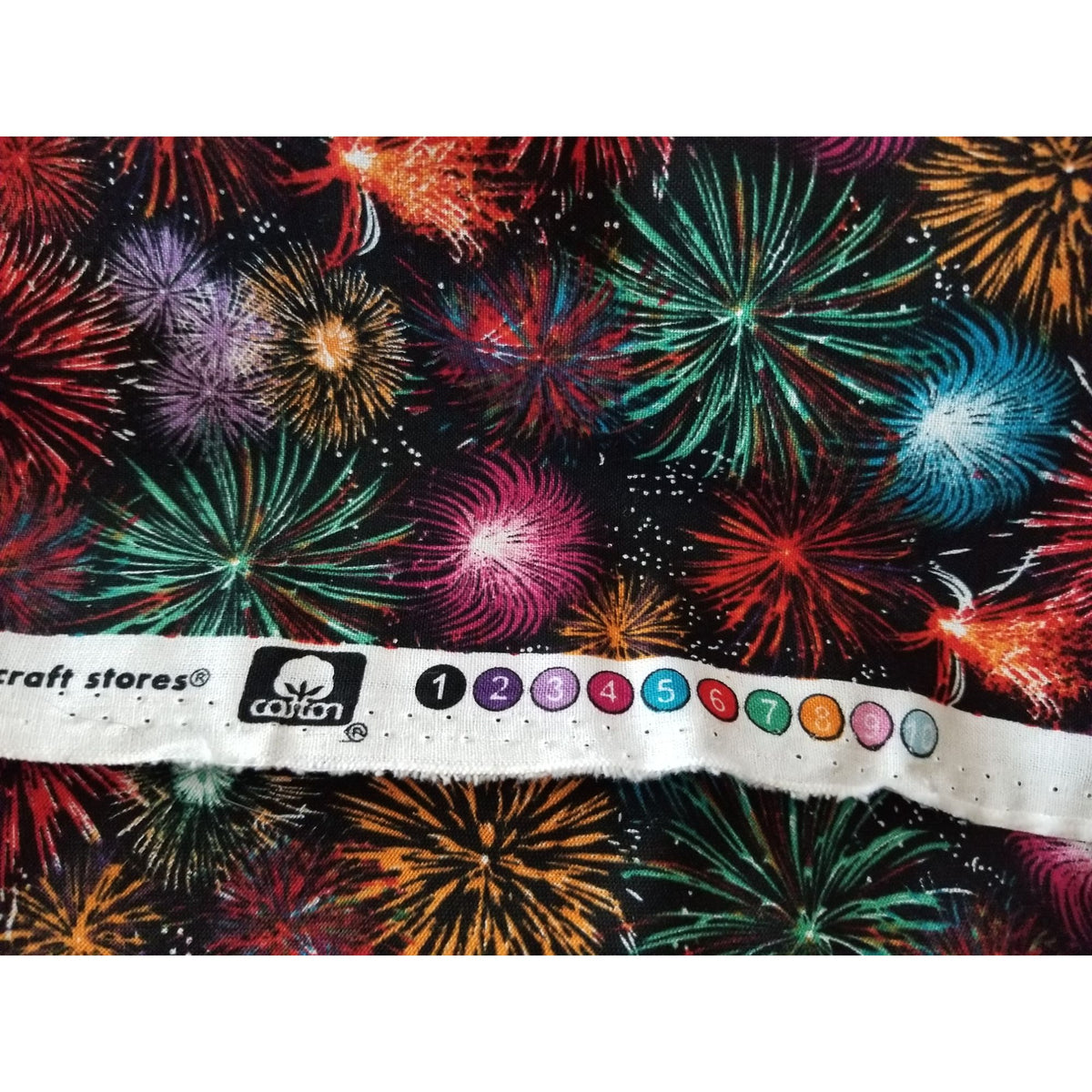 Material Black Fabric JoAnn Fireworks Red  Green Blue Silver  Orange  44" x 38"  Cotton  1 Yrd Craft Clothing  Joann