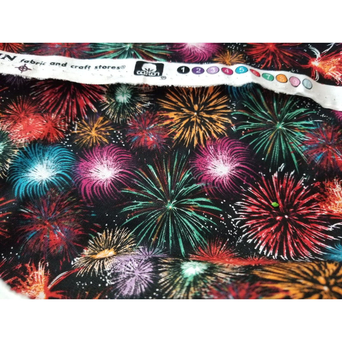 Material Black Fabric JoAnn Fireworks Red  Green Blue Silver  Orange  44" x 38"  Cotton  1 Yrd Craft Clothing  Joann