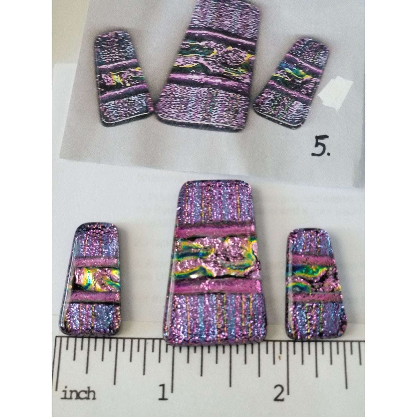 Gemstone Loose Set of 3  Dichroic glass 68.5 ct  13.7  gr 1" x 0.5"  1 1/2 x 0.75"  # 1