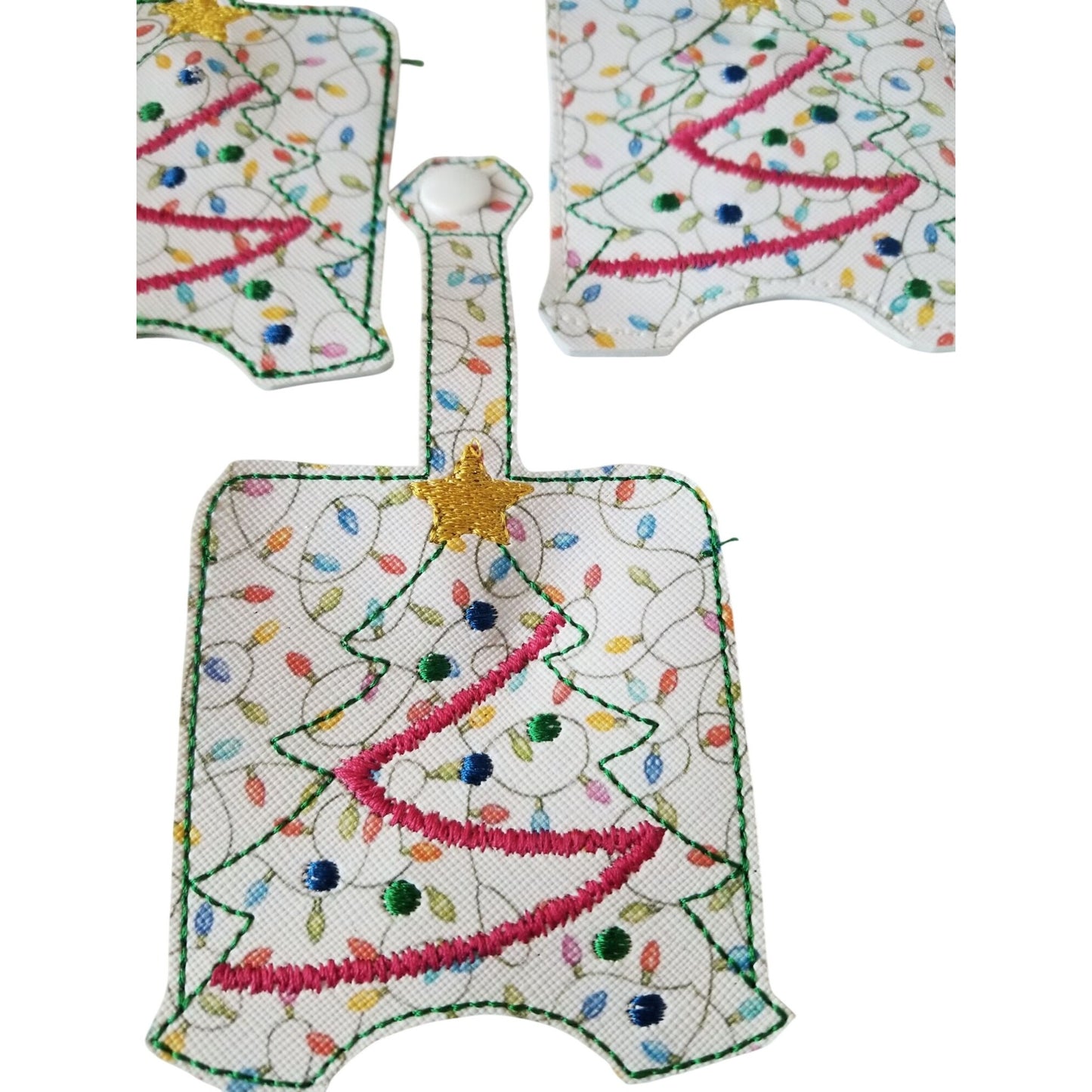Bath & Body Works 1 oz Hand Sanitizer Set of 3 Christmas Tree Embroidered Faux Leather Holder