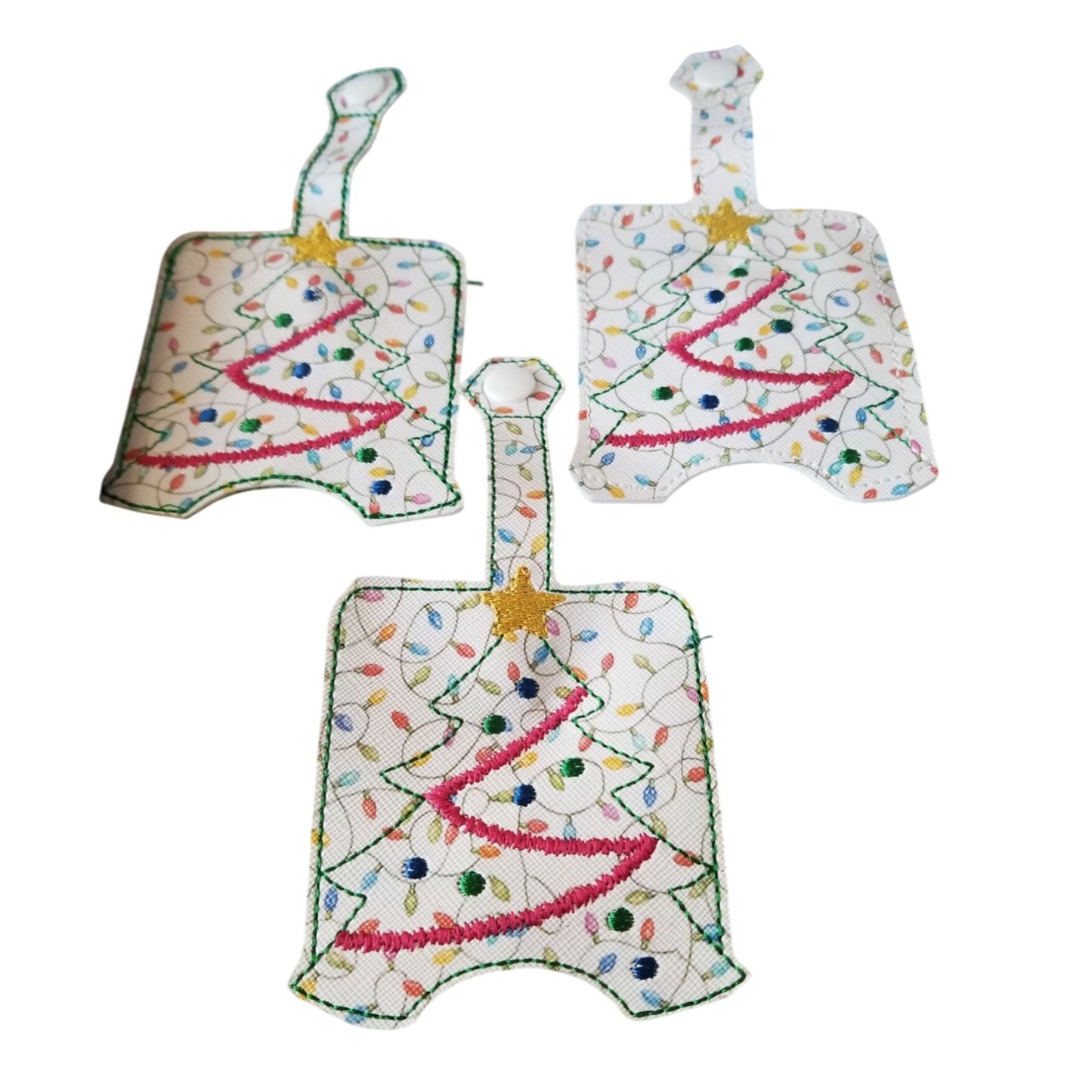 Bath & Body Works 1 oz Hand Sanitizer Set of 3 Christmas Tree Embroidered Faux Leather Holder