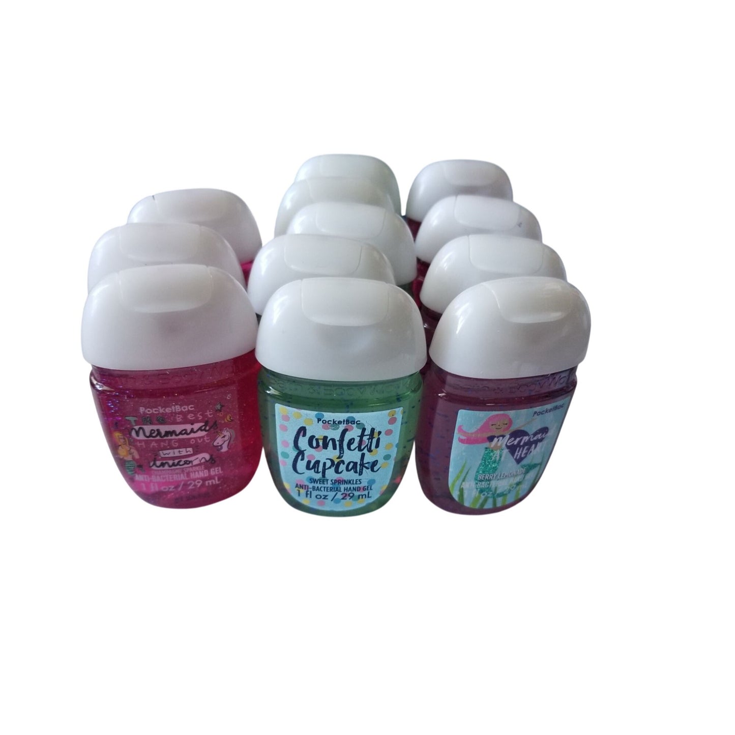 Bath & Body Works 12 Small 1 oz Hand Sanitizer 3 Mermaid Pink  5 Confetti Cupcake  4 Mermaid at Heart