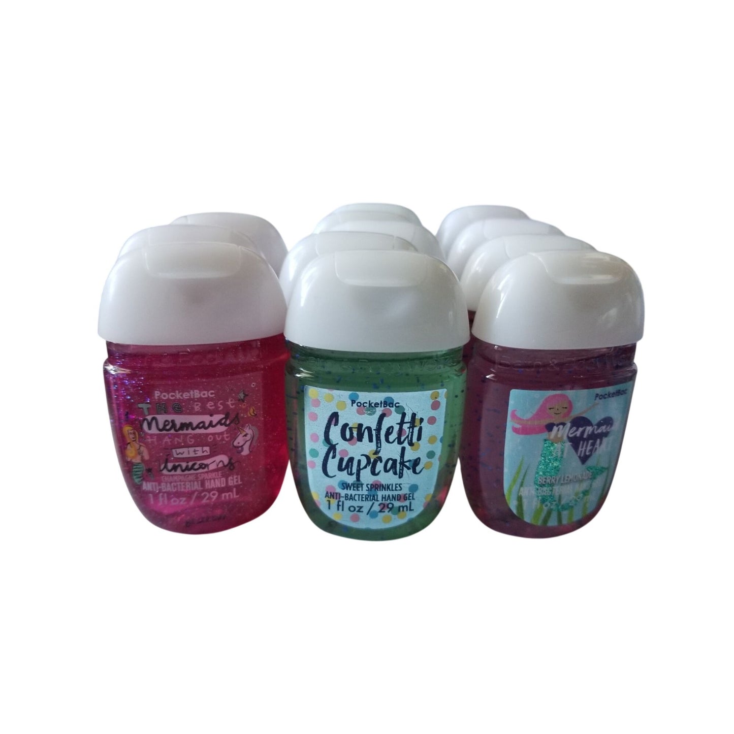 Bath & Body Works 12 Small 1 oz Hand Sanitizer 3 Mermaid Pink  5 Confetti Cupcake  4 Mermaid at Heart