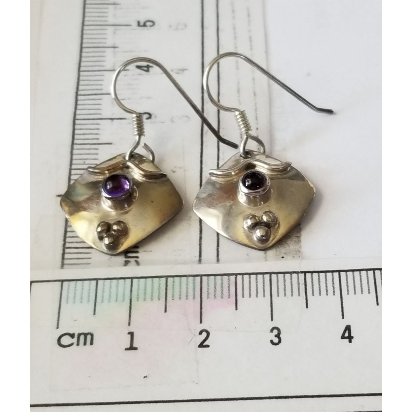 Earrings Silver Amethyst  4.4 Gr  22 ct  2 cm  x 2 cm  Square 0.5 cm Silver