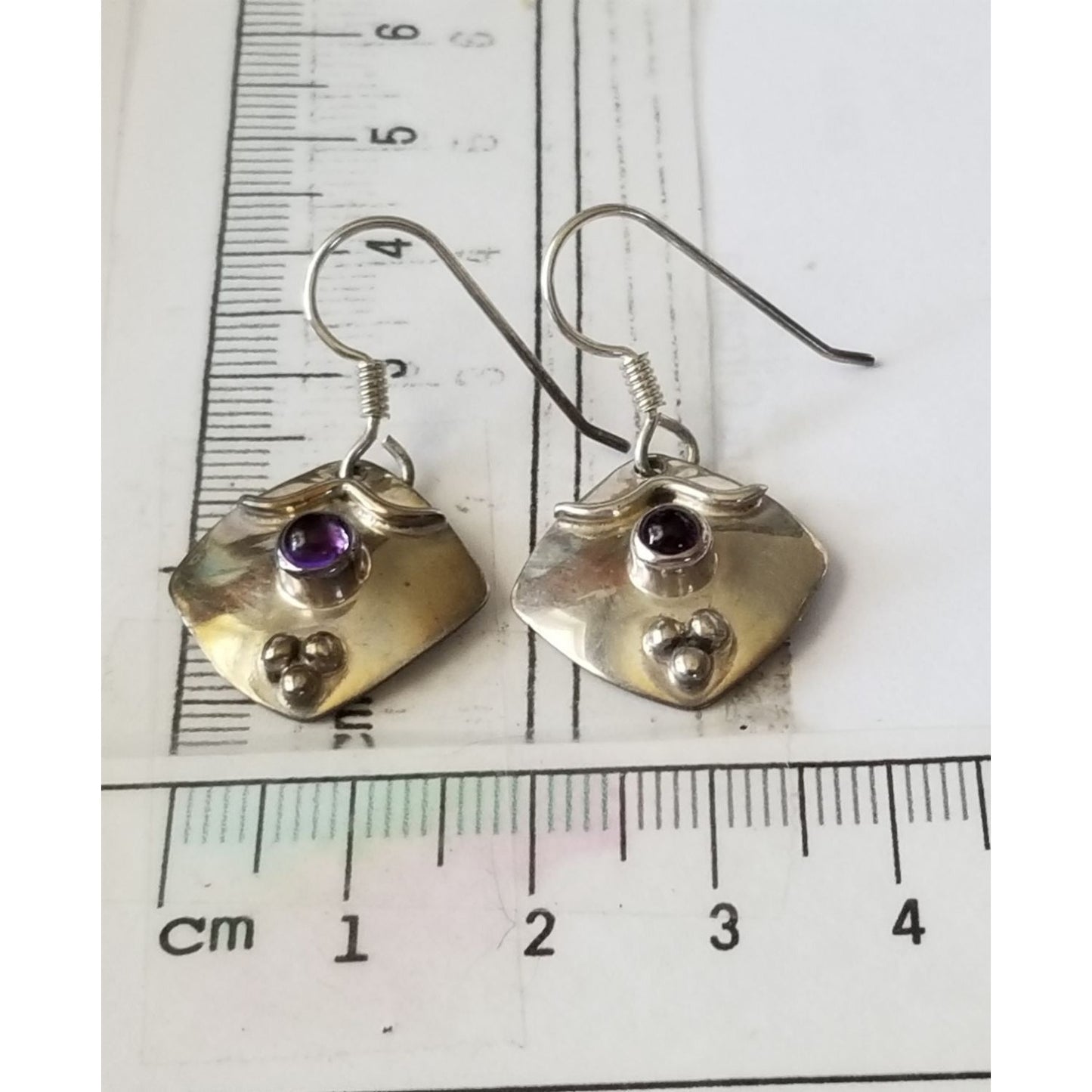Earrings Silver Amethyst  4.4 Gr  22 ct  2 cm  x 2 cm  Square 0.5 cm Silver