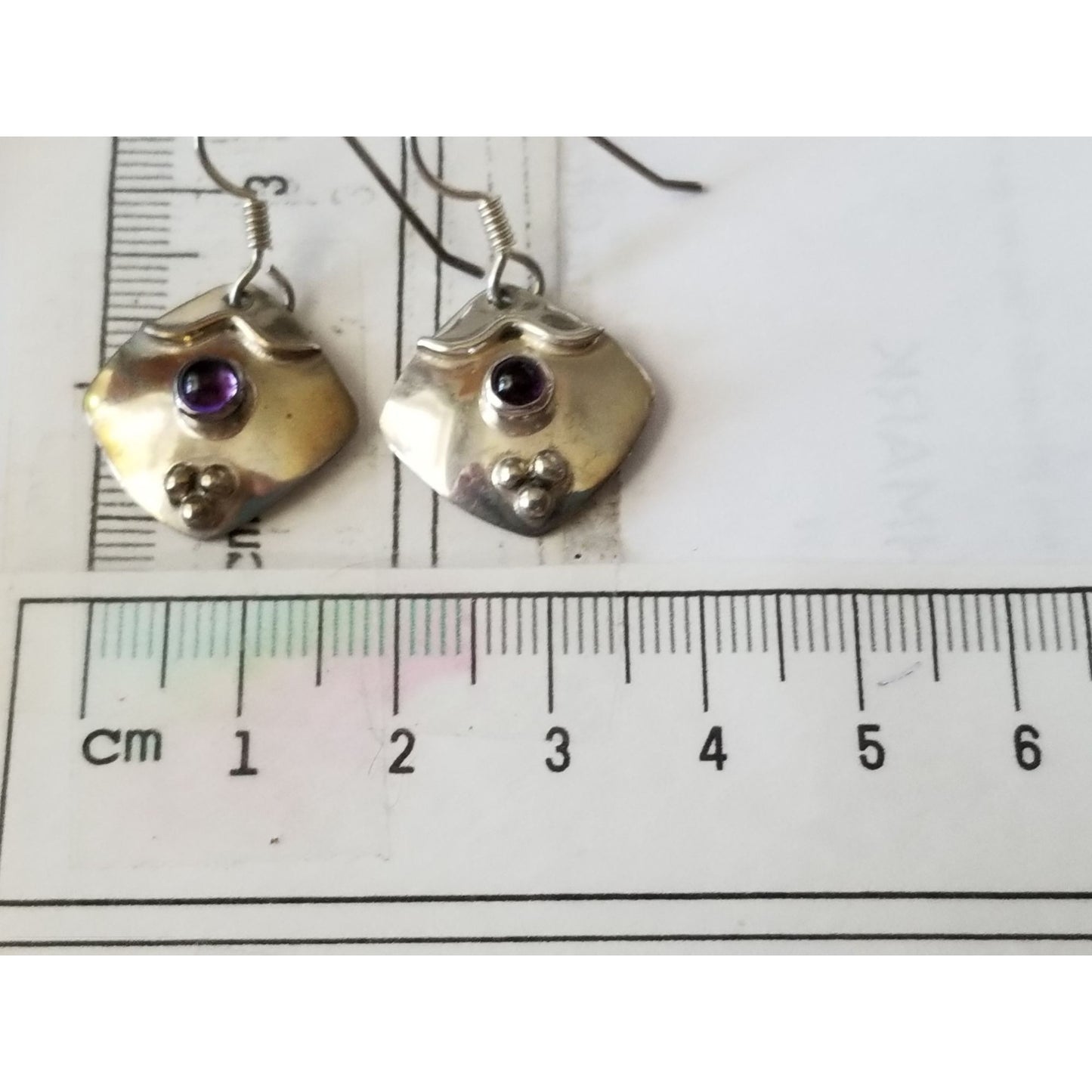 Earrings Silver Amethyst  4.4 Gr  22 ct  2 cm  x 2 cm  Square 0.5 cm Silver