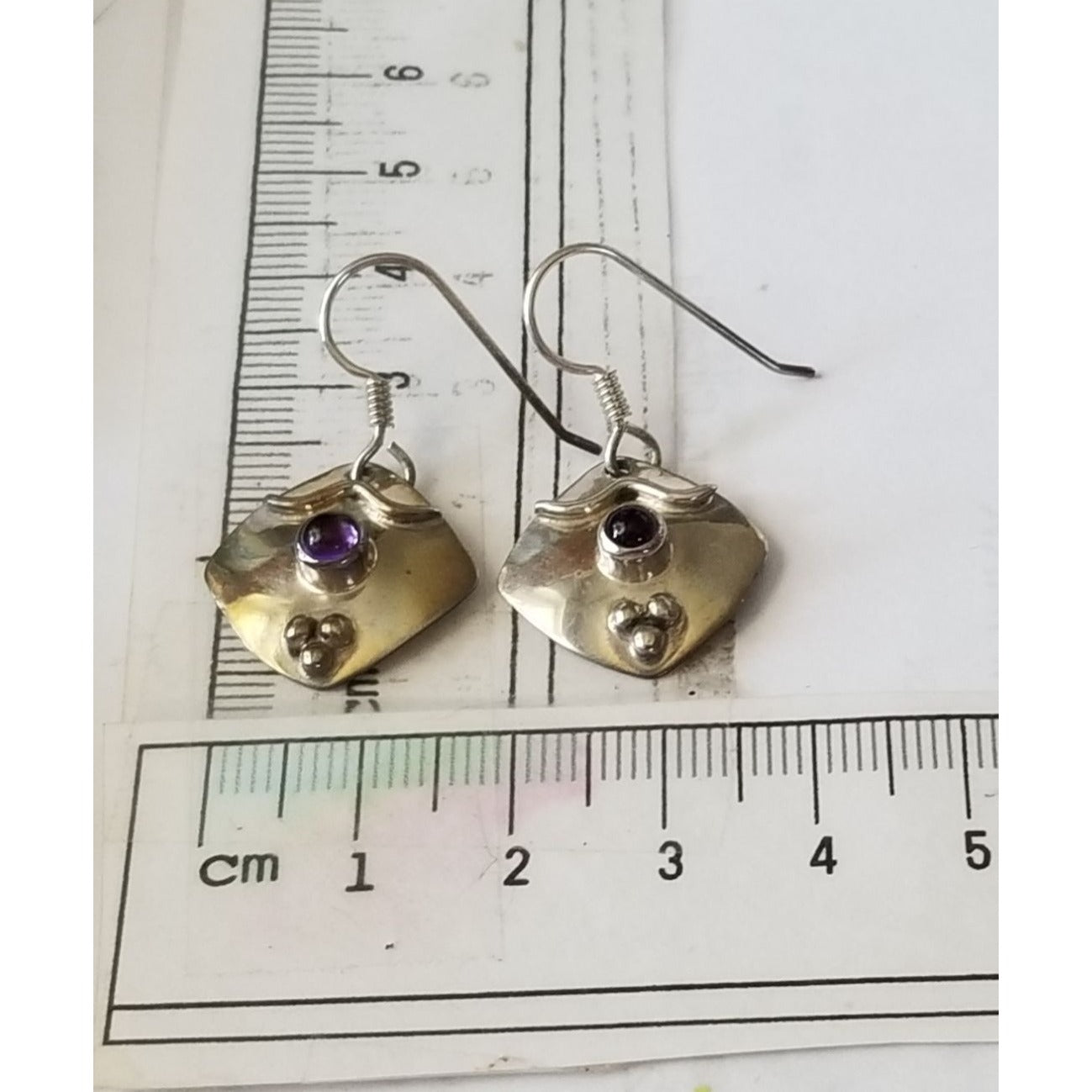 Earrings Silver Amethyst  4.4 Gr  22 ct  2 cm  x 2 cm  Square 0.5 cm Silver