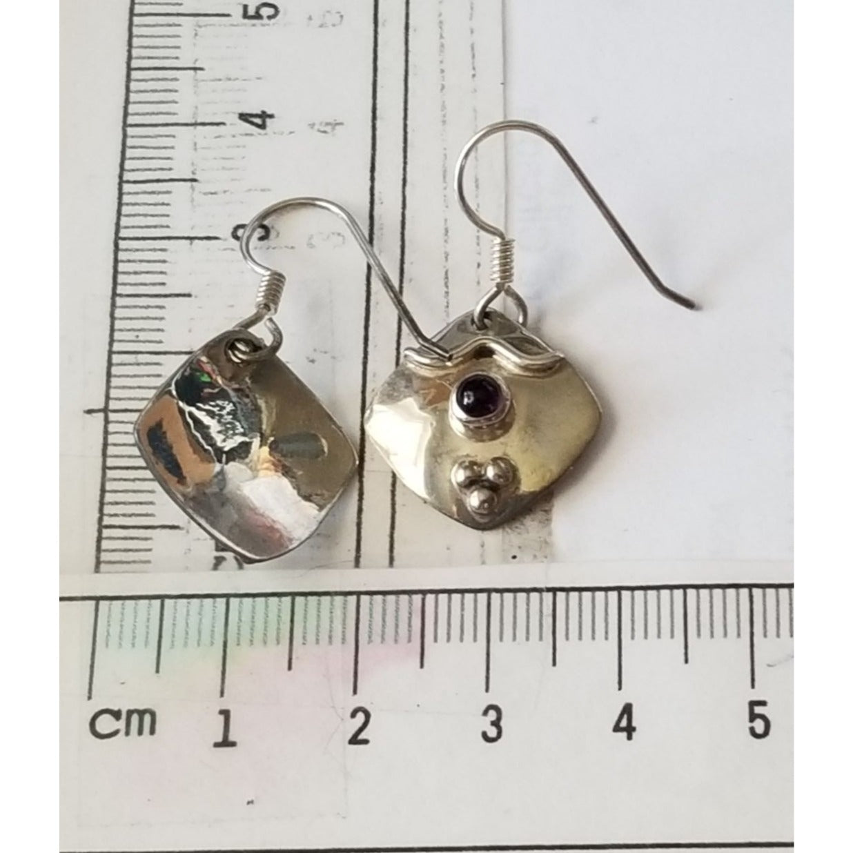 Earrings Silver Amethyst  4.4 Gr  22 ct  2 cm  x 2 cm  Square 0.5 cm Silver