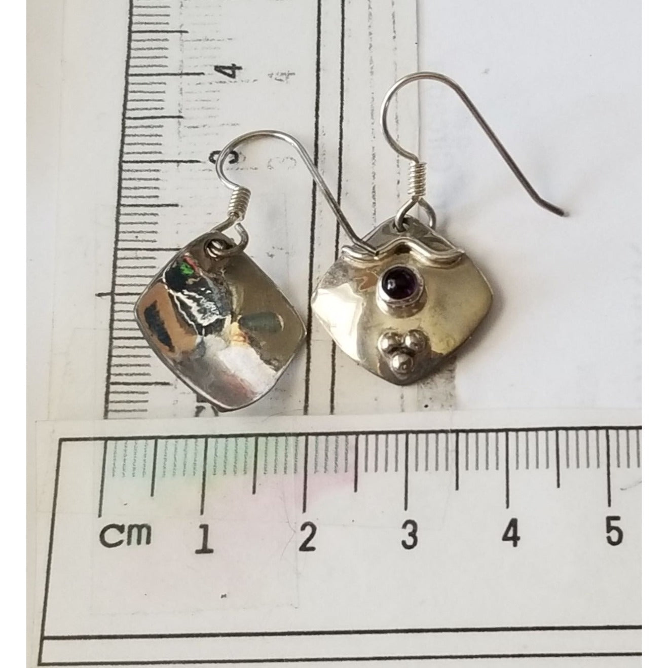 Earrings Silver Amethyst  4.4 Gr  22 ct  2 cm  x 2 cm  Square 0.5 cm Silver