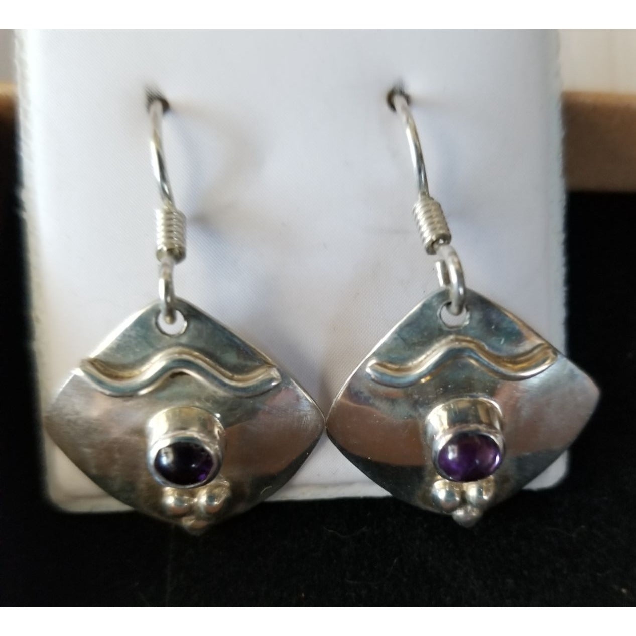 Earrings Silver Amethyst  4.4 Gr  22 ct  2 cm  x 2 cm  Square 0.5 cm Silver