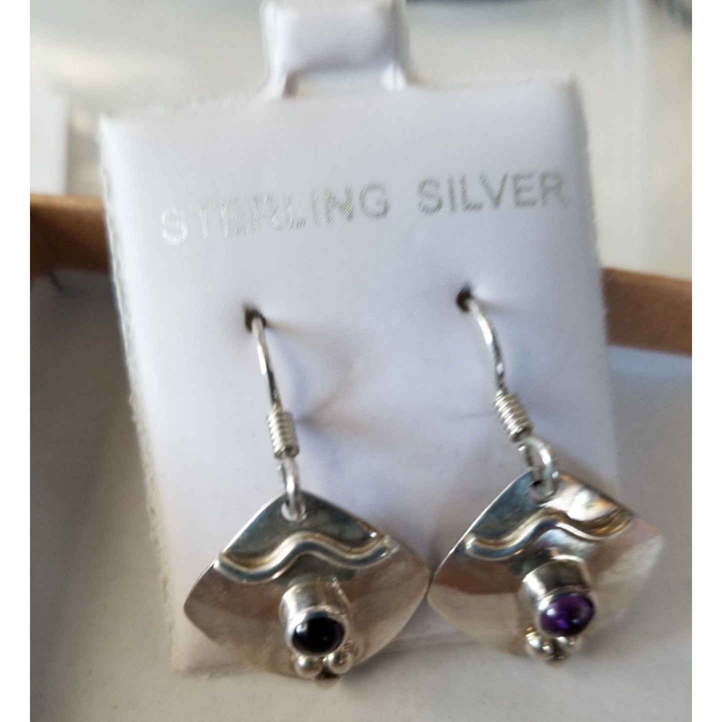Earrings Silver Amethyst  4.4 Gr  22 ct  2 cm  x 2 cm  Square 0.5 cm Silver