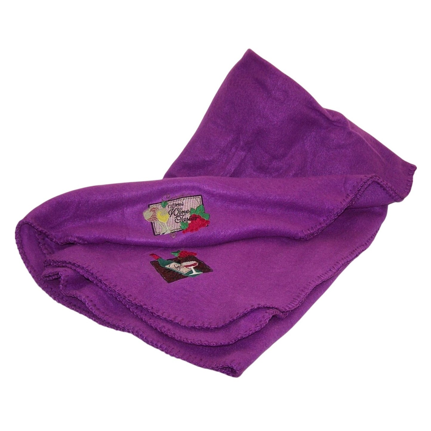 Embroidered Blanket Purple 48" x 66" Fleece Wine Bottles Signs 4 Corners