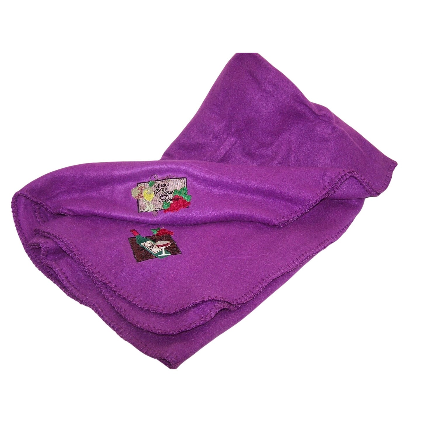 Embroidered Blanket Purple 48" x 66" Fleece Wine Bottles Signs 4 Corners