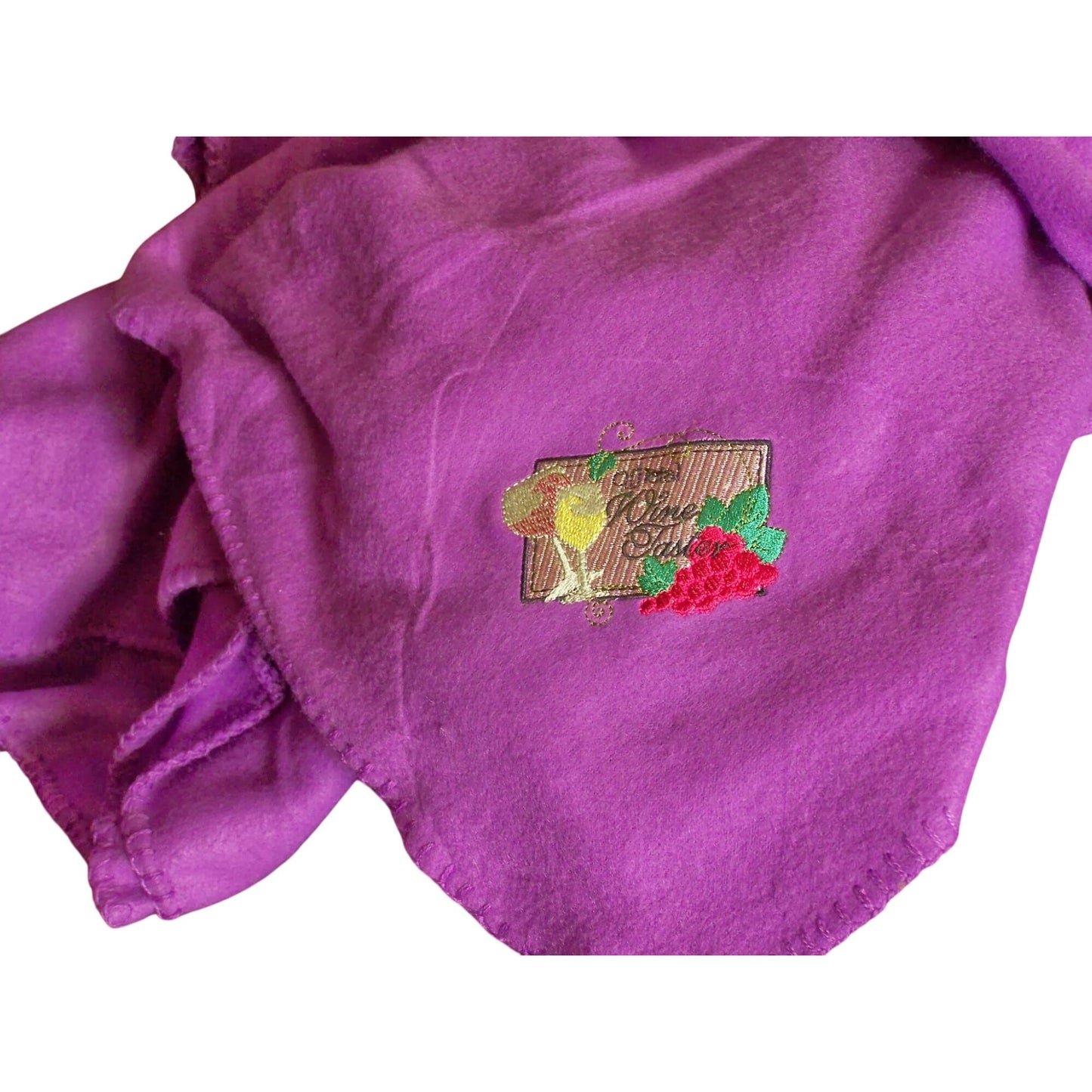 Embroidered Blanket Purple 48" x 66" Fleece Wine Bottles Signs 4 Corners