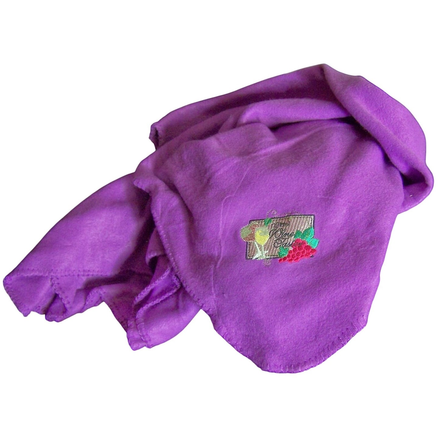 Embroidered Blanket Purple 48" x 66" Fleece Wine Bottles Signs 4 Corners
