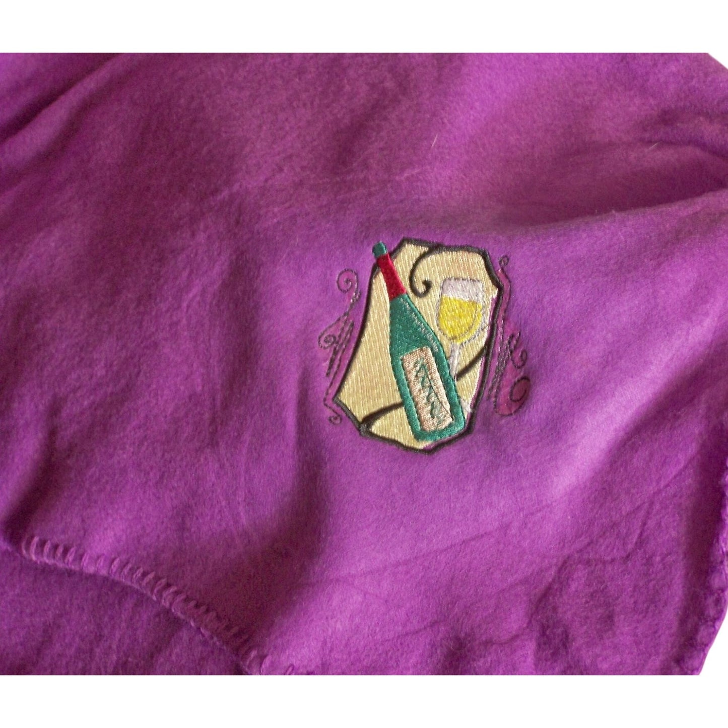 Embroidered Blanket Purple 48" x 66" Fleece Wine Bottles Signs 4 Corners