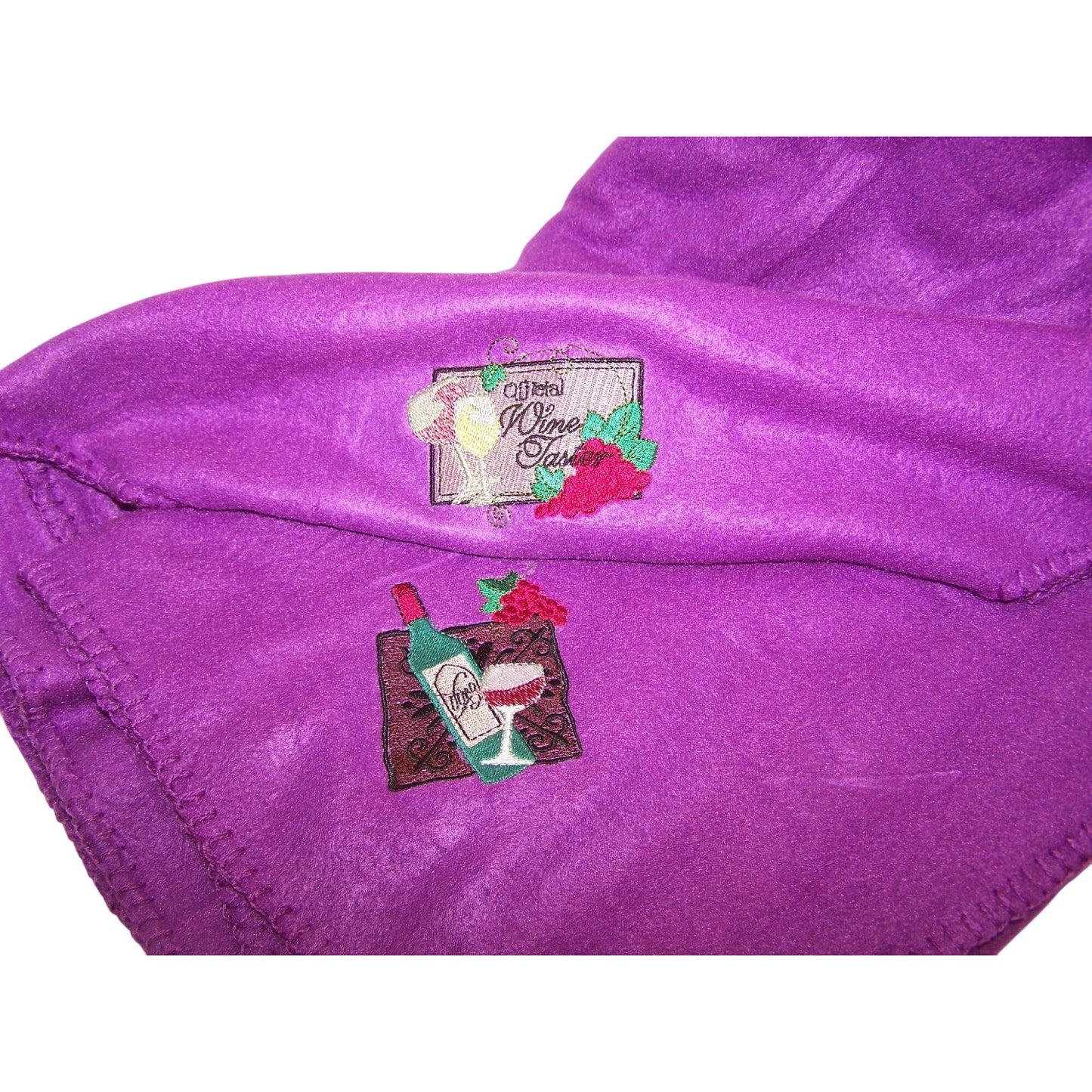 Embroidered Blanket Purple 48" x 66" Fleece Wine Bottles Signs 4 Corners