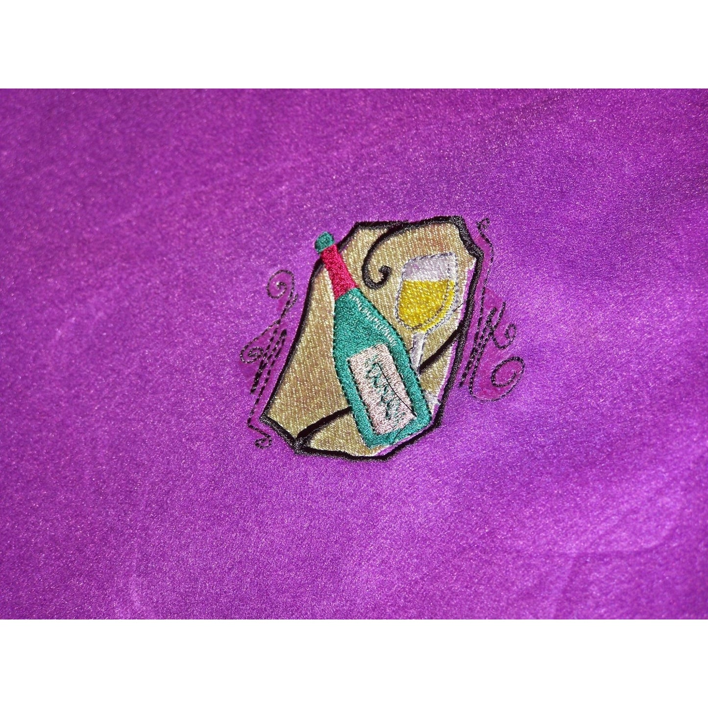 Embroidered Blanket Purple 48" x 66" Fleece Wine Bottles Signs 4 Corners