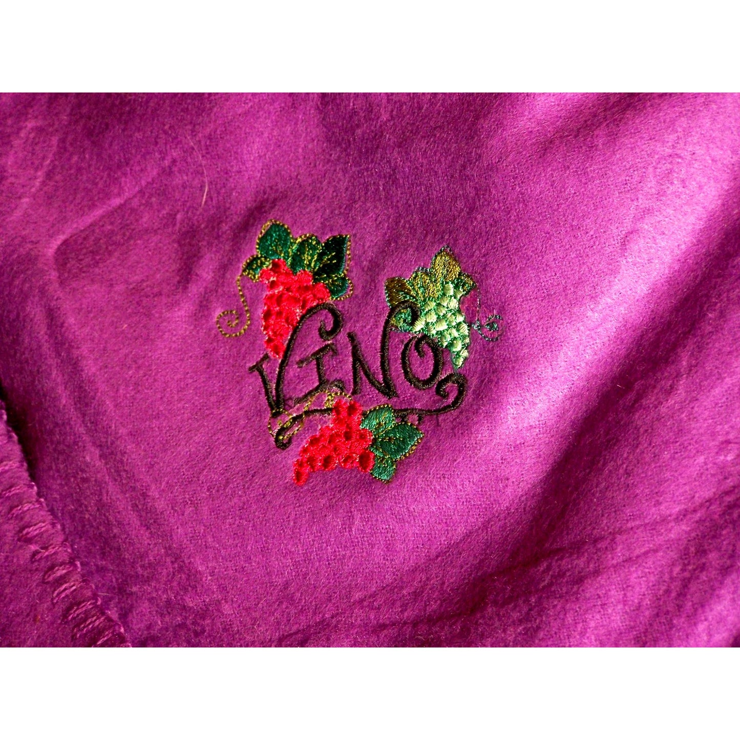Embroidered Blanket Purple 48" x 66" Fleece Wine Bottles Signs 4 Corners